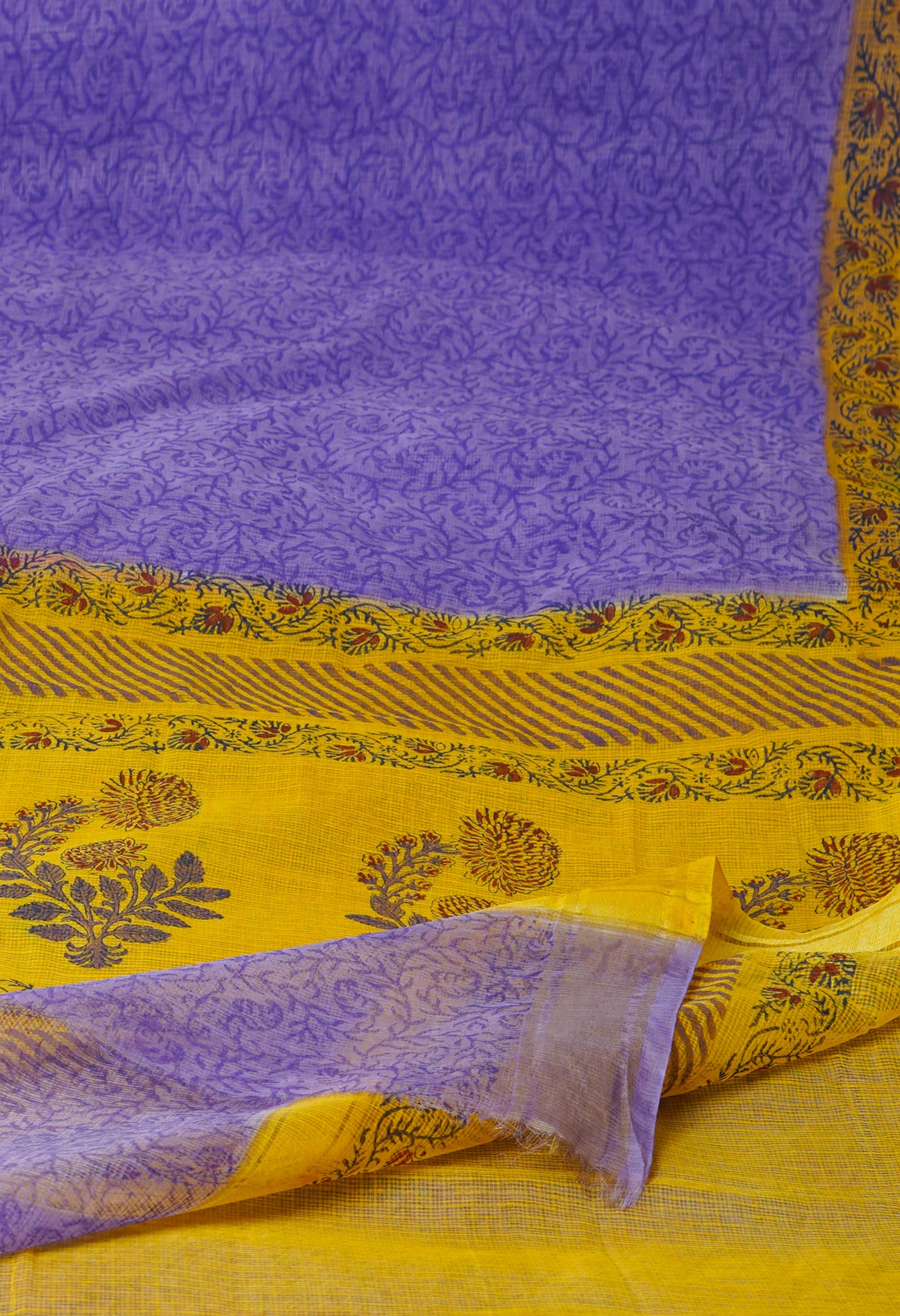 Violet Pure Block Printed Kota Cotton Saree-UNM72091