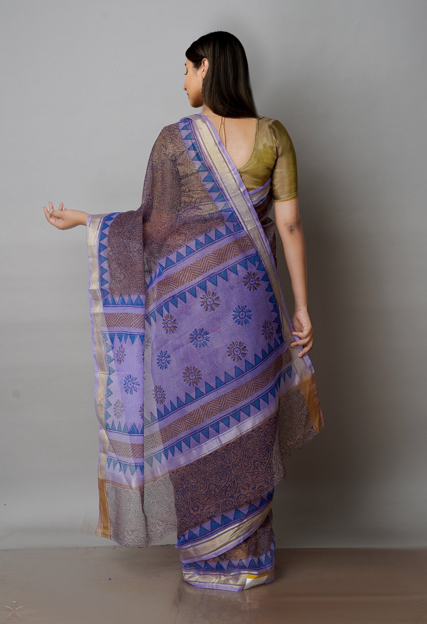 Burgundy Pure Block Printed Kota Cotton Saree-UNM72096