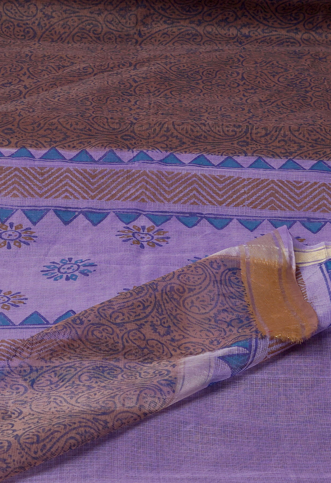 Burgundy Pure Block Printed Kota Cotton Saree-UNM72096