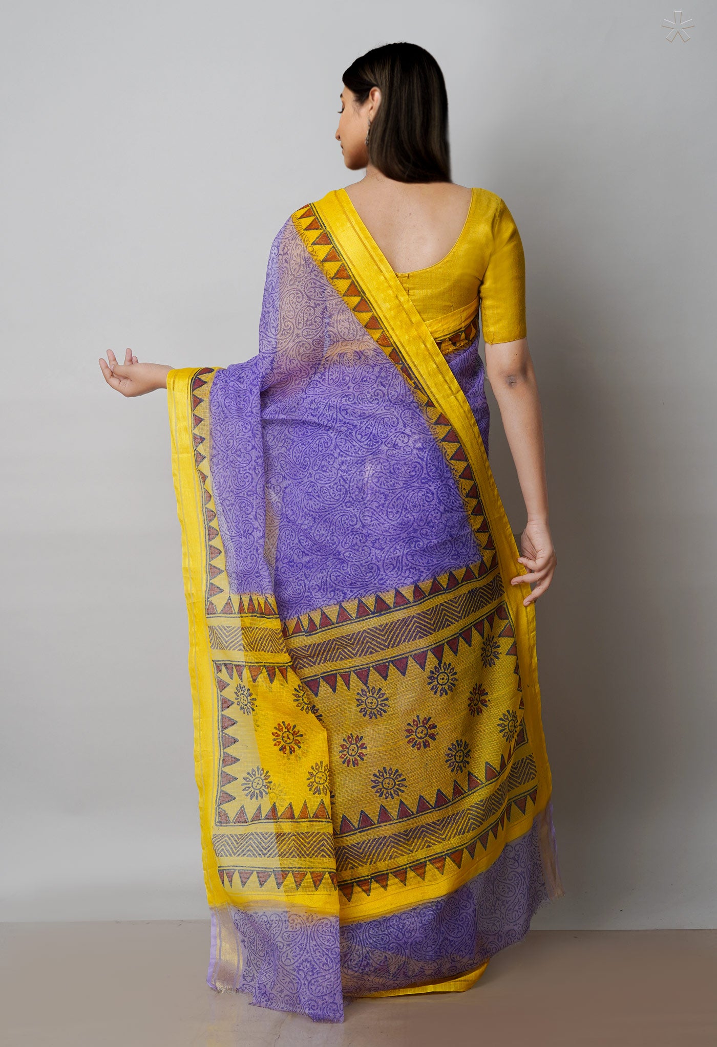 Violet Pure Block Printed Kota Cotton Saree-UNM72099