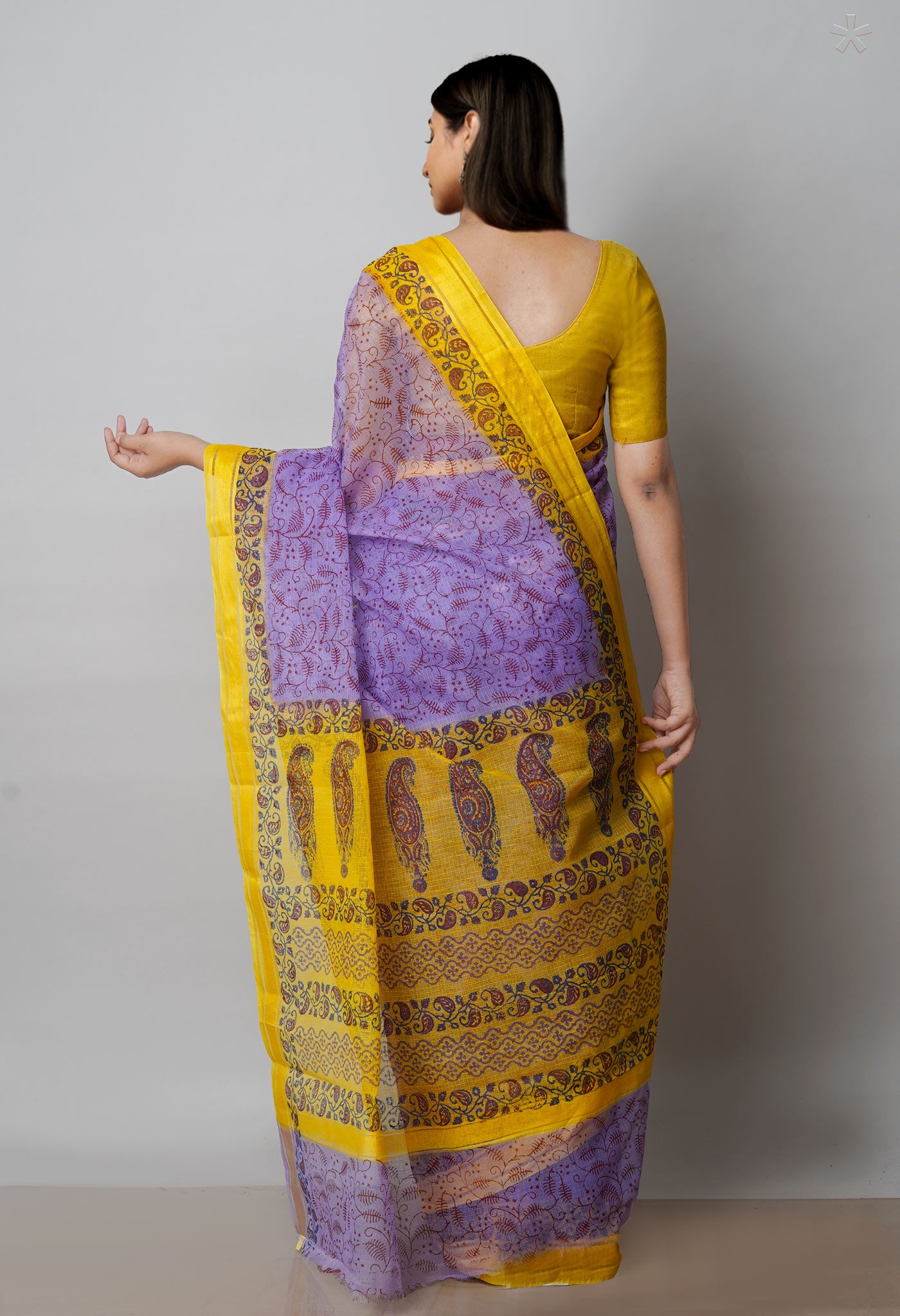 Violet Pure Block Printed Kota Cotton Saree-UNM72106