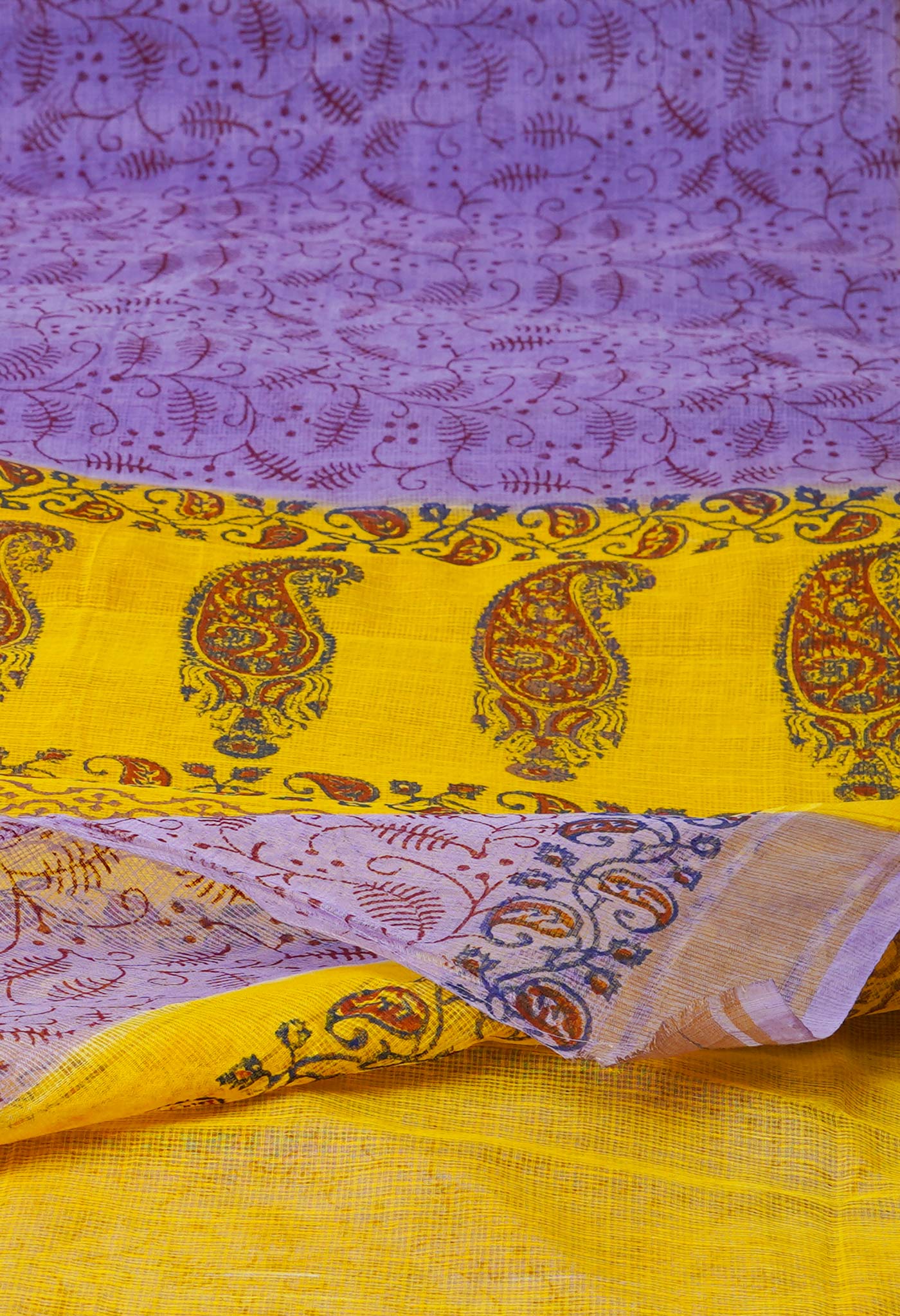 Violet Pure Block Printed Kota Cotton Saree-UNM72106