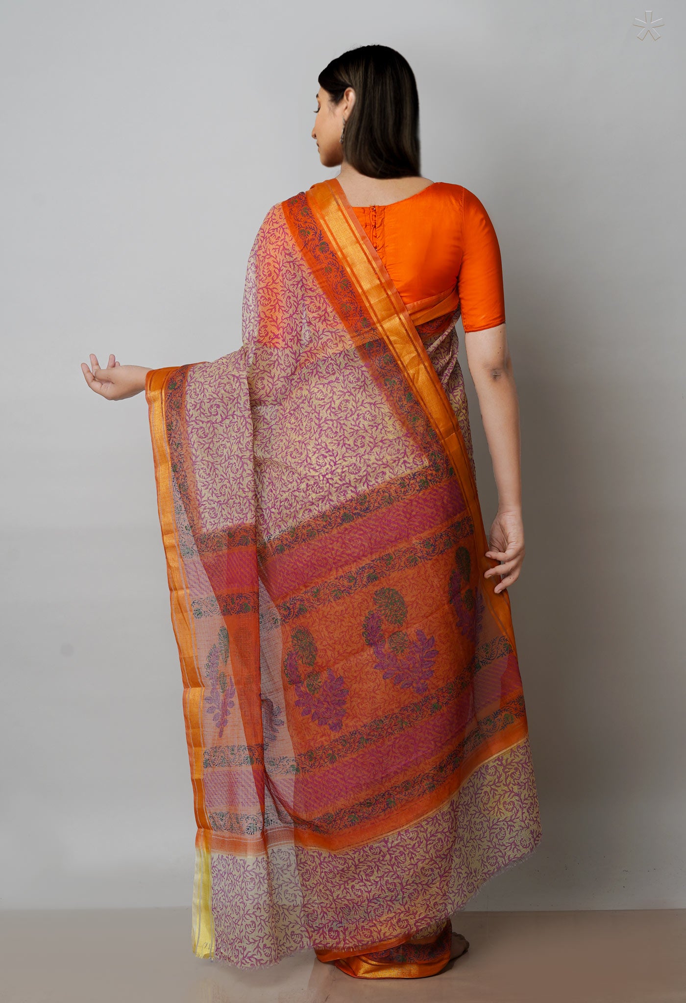 Beige Pure  Block Printed Kota Cotton Saree-UNM72123