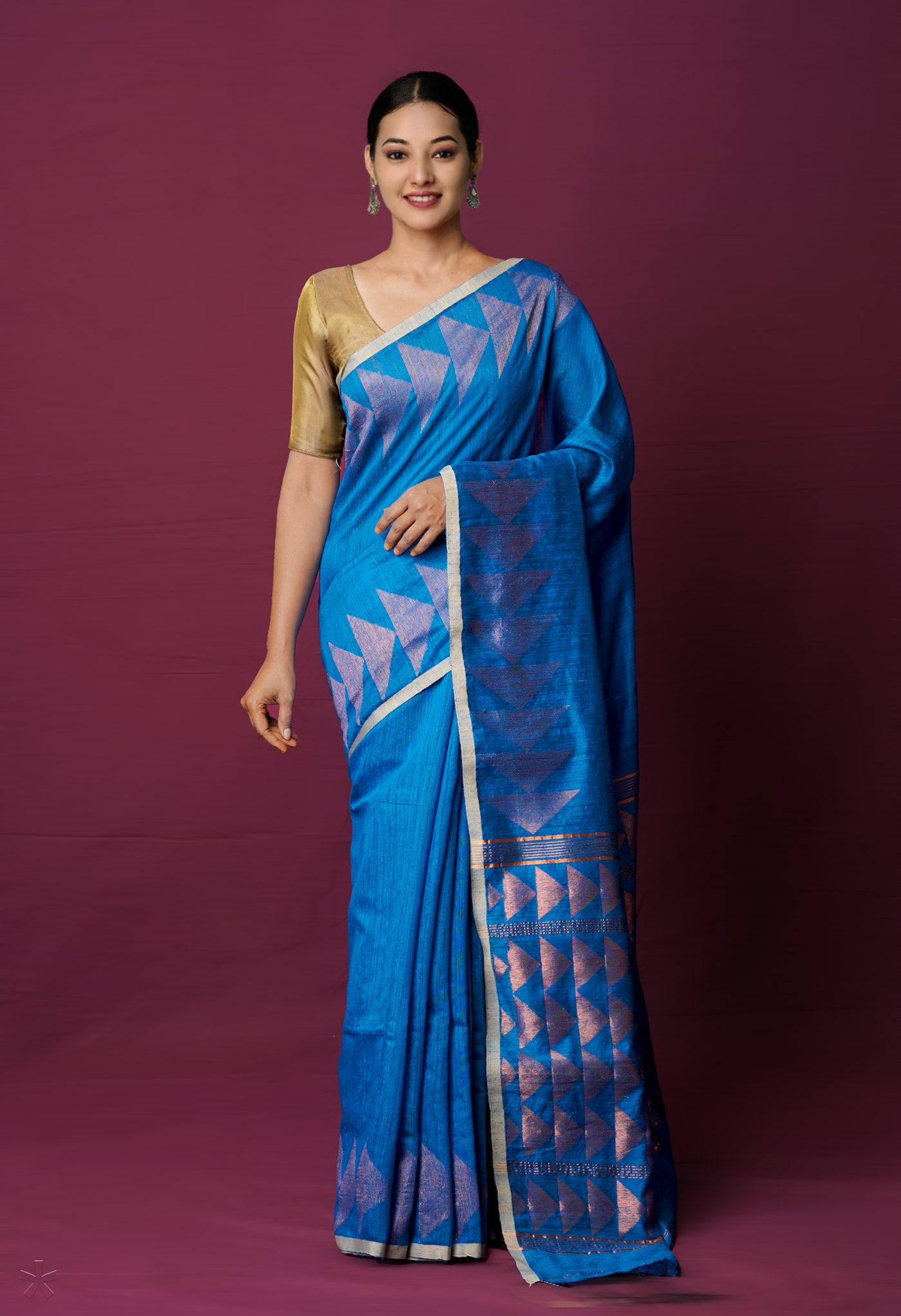 Blue Pure Handloom Dupion Bengal Sico Saree-UNM72145