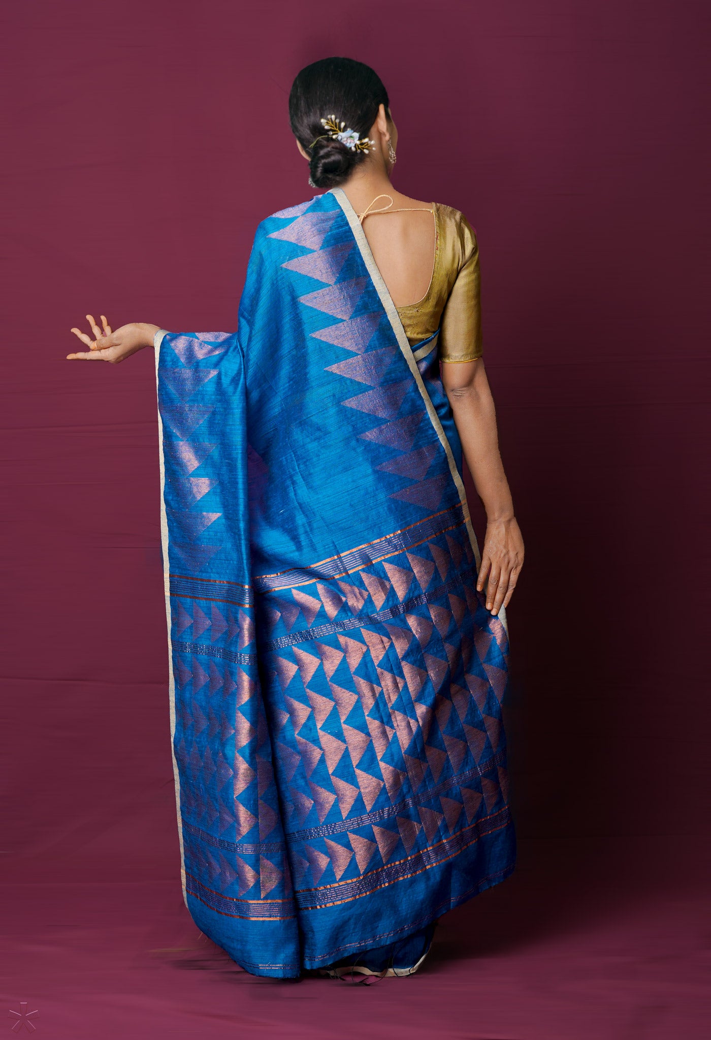 Blue Pure Handloom Dupion Bengal Sico Saree-UNM72145