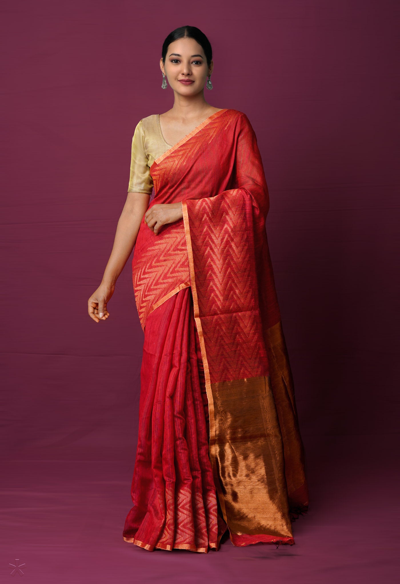 Red Pure Handloom Dupion Bengal Sico Saree-UNM72154