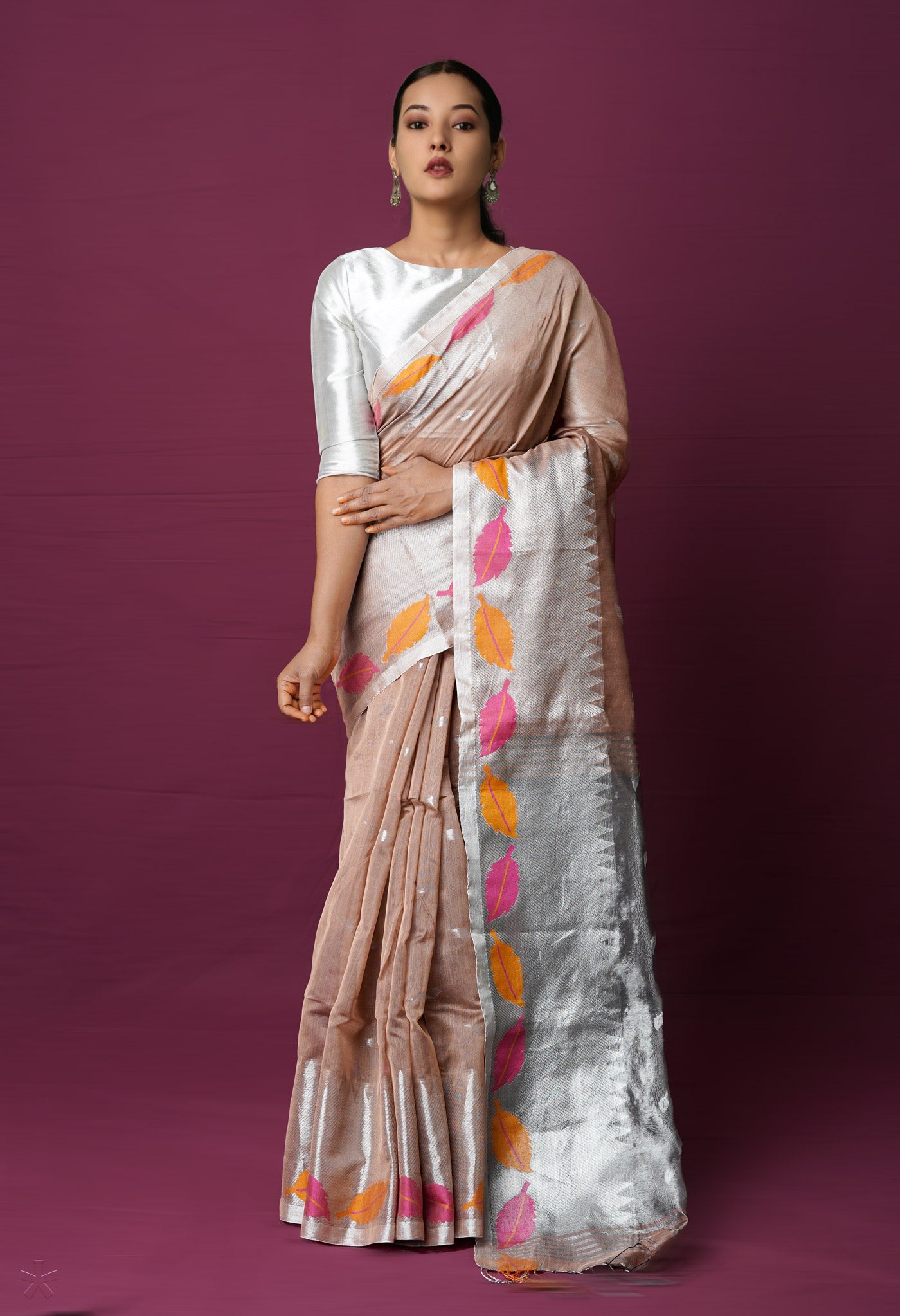 Beige Handloom Jamdhani Bengal Sico Saree-UNM72155