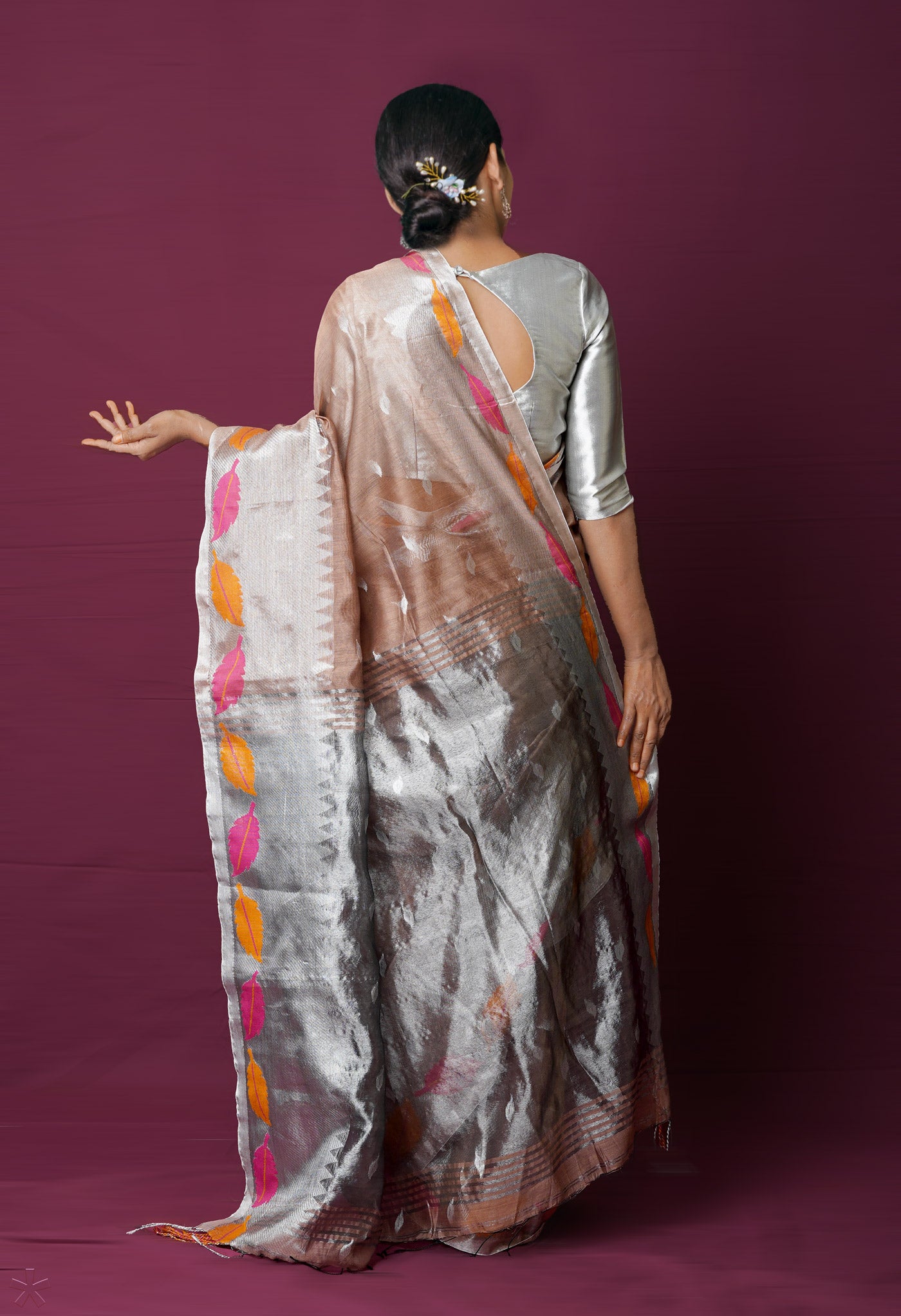 Beige Handloom Jamdhani Bengal Sico Saree-UNM72155