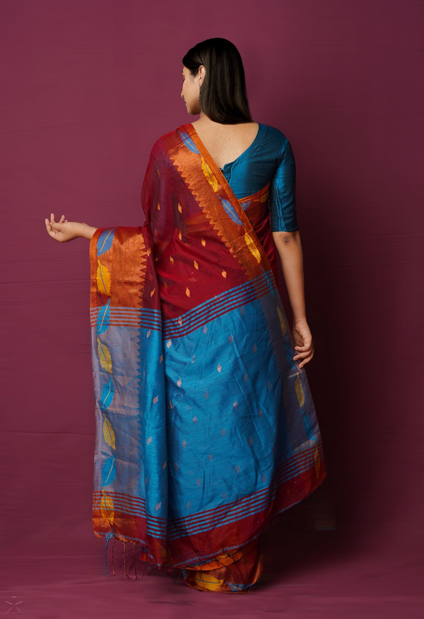 Maroon Handloom Jamdhani Bengal Sico Saree-UNM72162