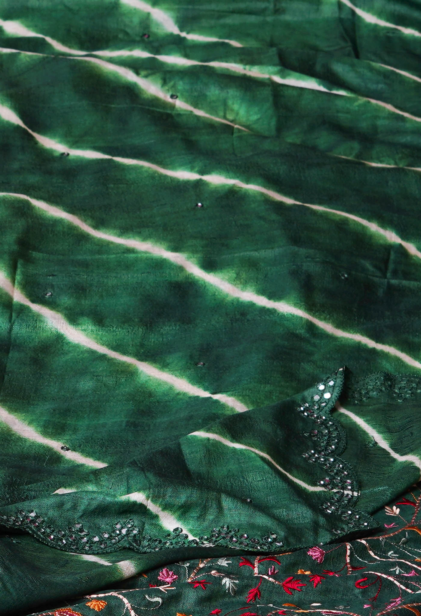 Dark Green Pure Handloom Fancy Mirror Work Tussar Silk Saree-UNM72172