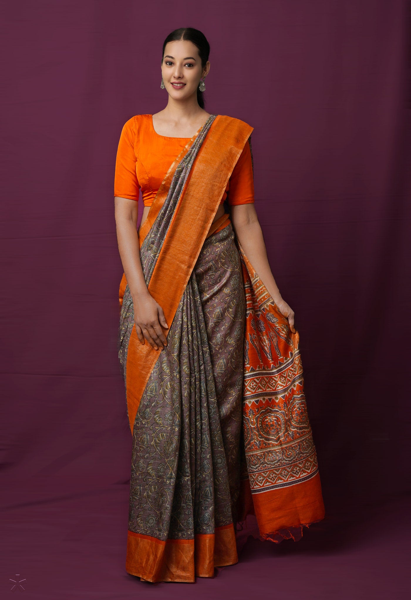 Purple Pure Block Printed Pashmina Soft Silk Saree