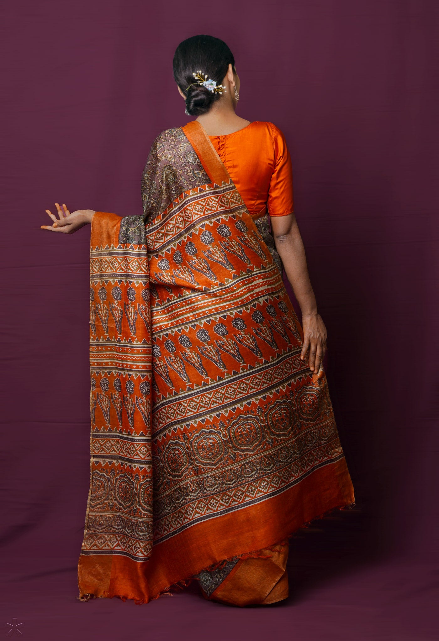 Purple Pure Block Printed Pashmina Soft Silk Saree