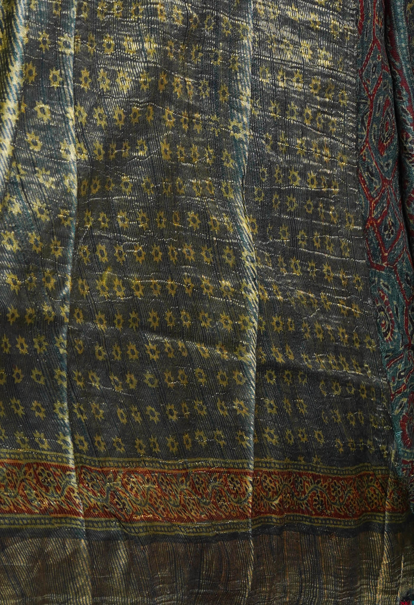 Light Blue Pure Handloom Block Printed Bengal Tussar Silk Saree-UNM72201