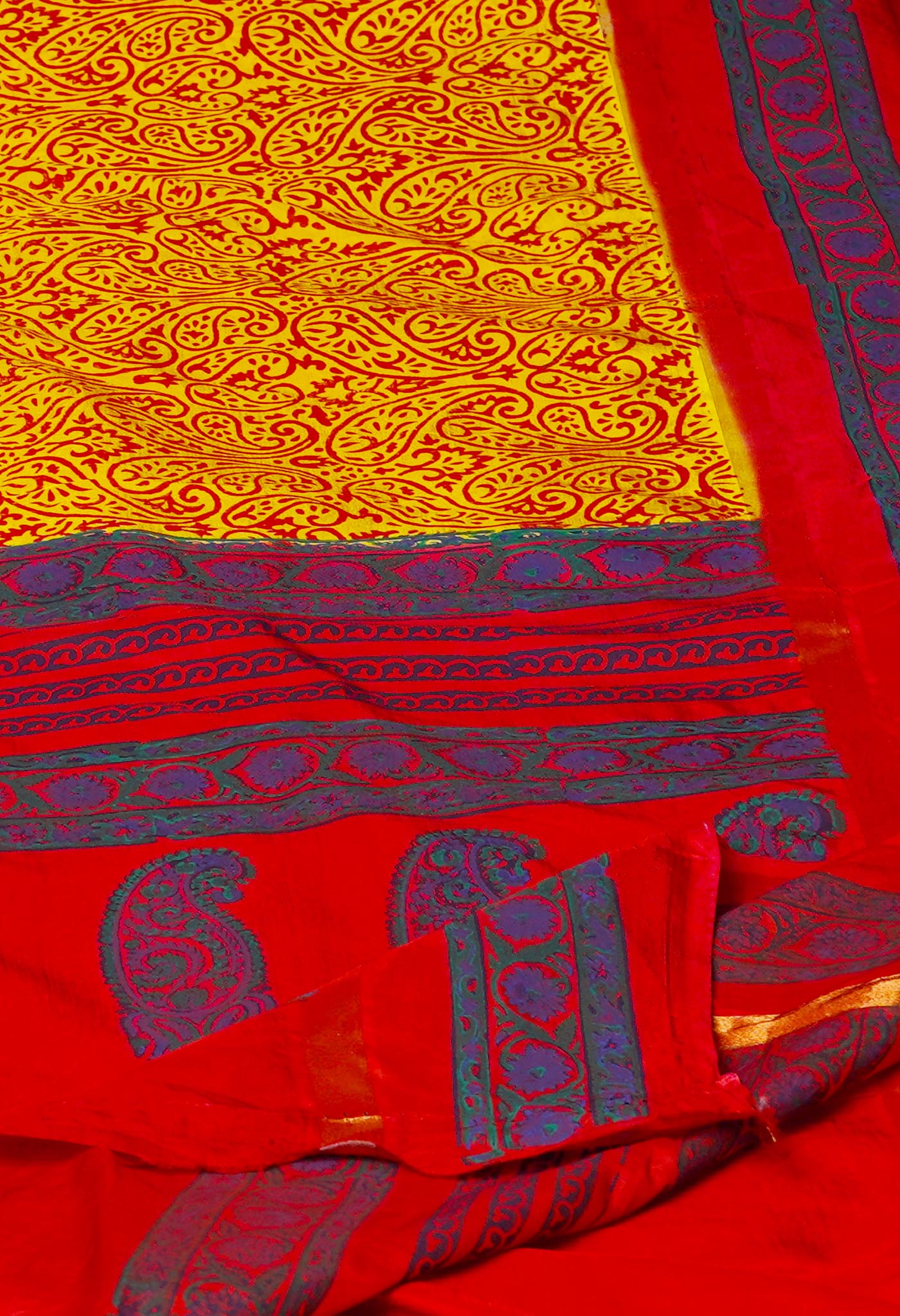 Yellow Dyed Printed Summer Bangalore Soft Silk Saree-UNM72236