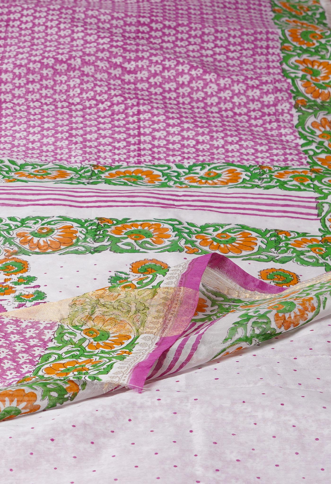 Pink Dyed Printed Chanderi Sico Saree