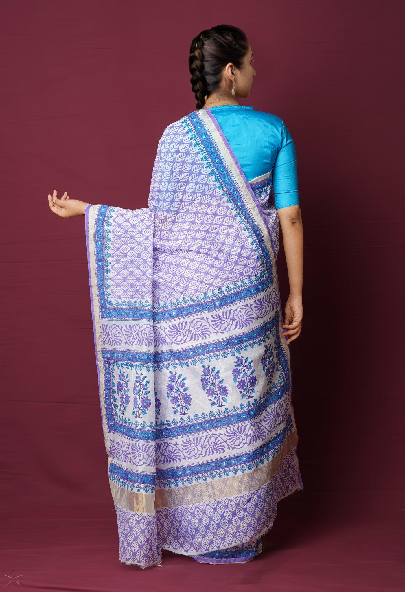 Lavender Dyed Printed Chanderi Sico Saree