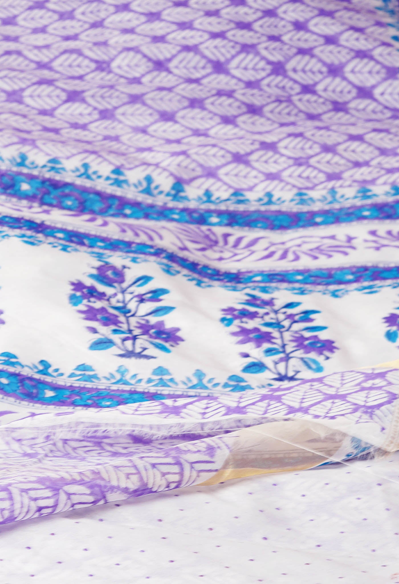 Lavender Dyed Printed Chanderi Sico Saree