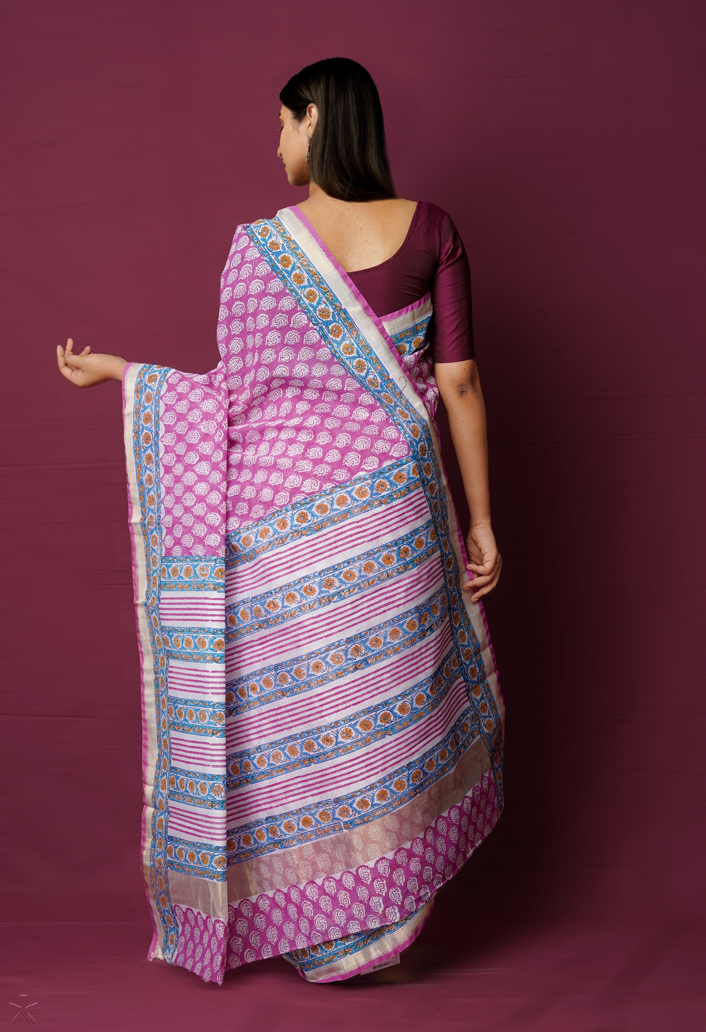 Pink Dyed Printed Chanderi Sico Saree
