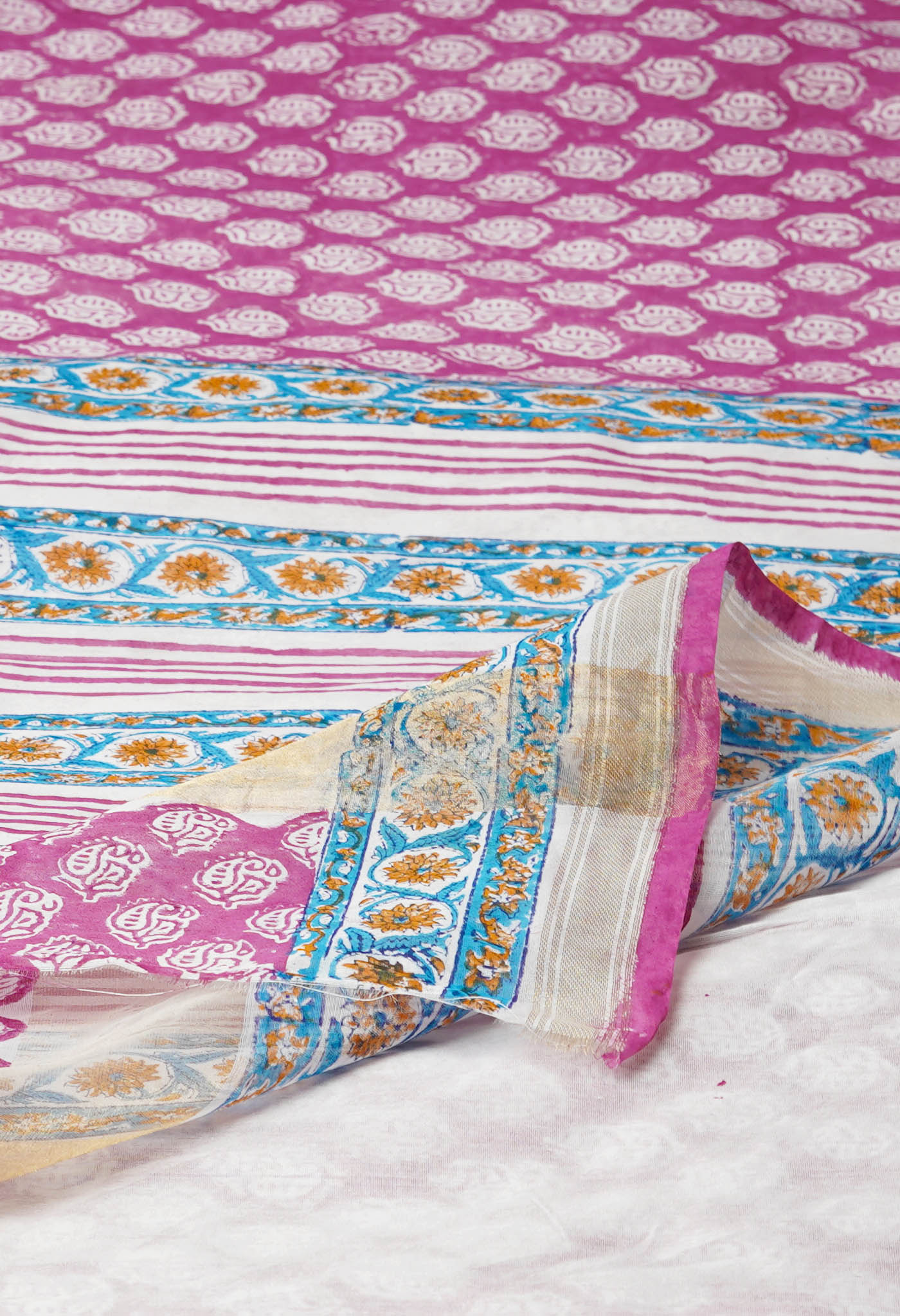Pink Dyed Printed Chanderi Sico Saree