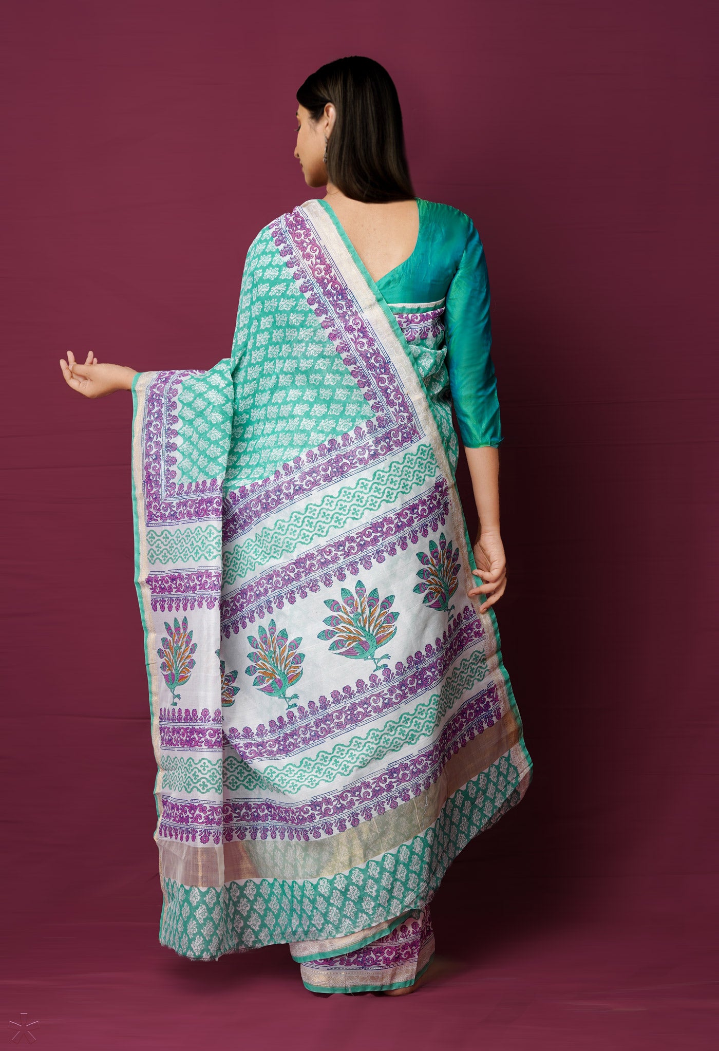 Green Dyed Printed Chanderi Sico Saree