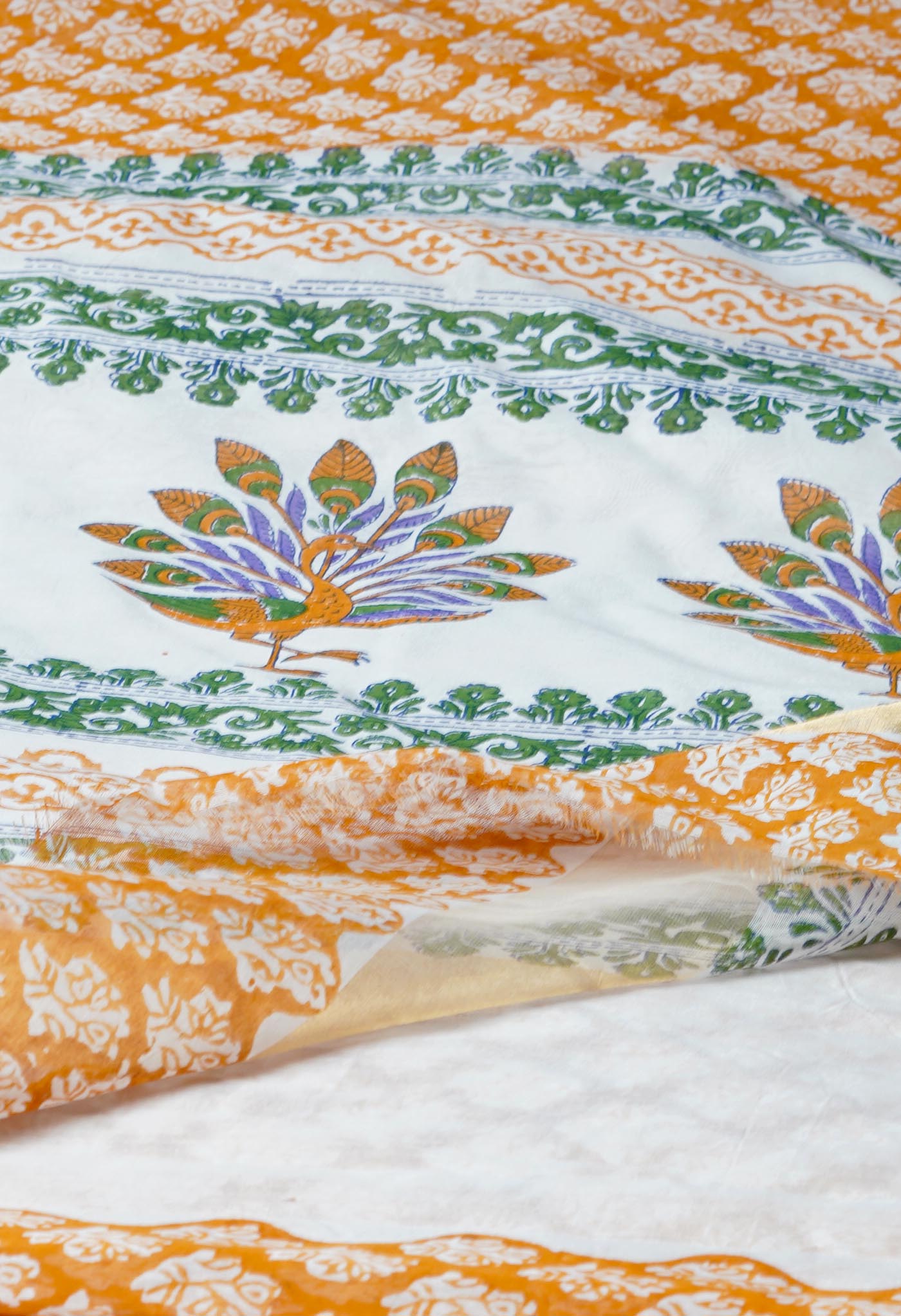 Rust Orange Dyed Printed Chanderi Sico Saree-UNM72270