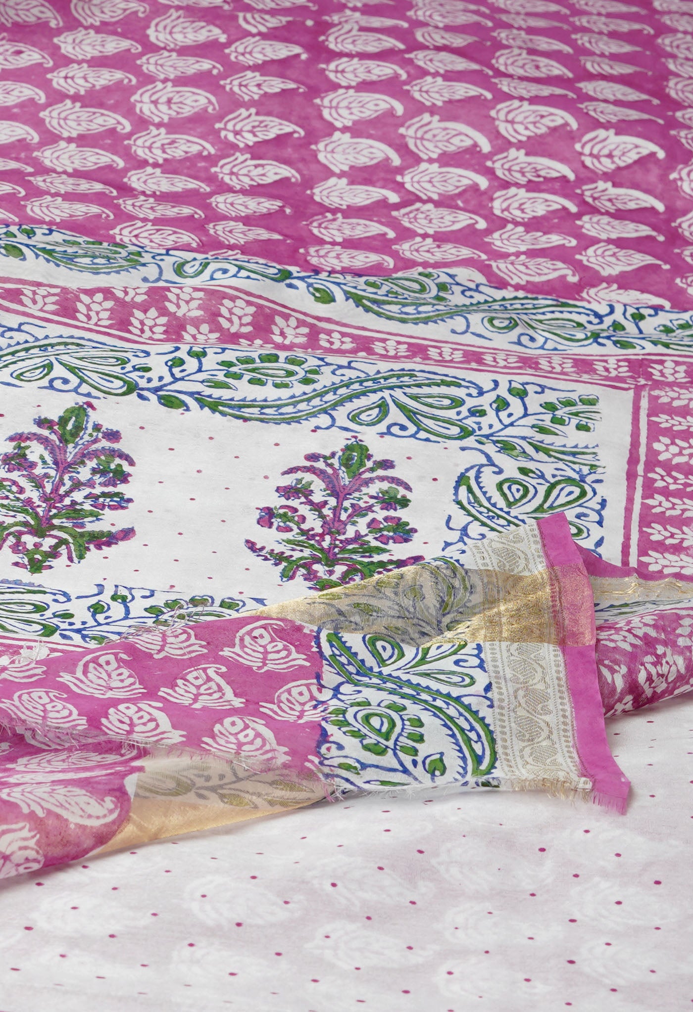 Pink Dyed Printed Chanderi Sico Saree-UNM72276