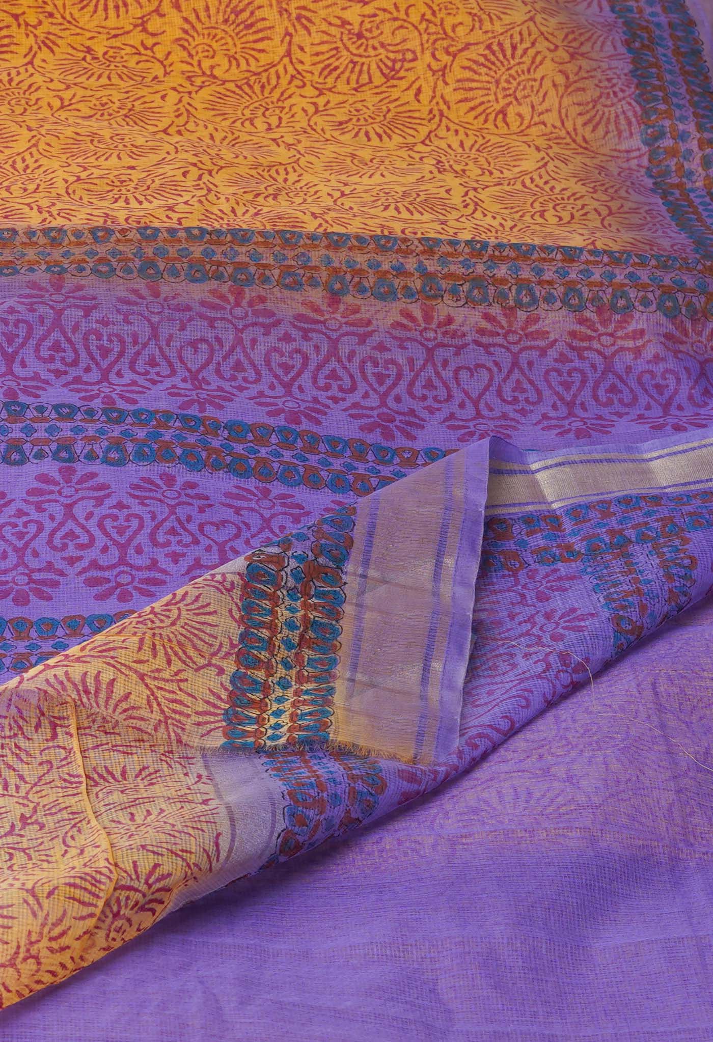 Orange Pure Block Printed Kota Cotton Saree-UNM72307