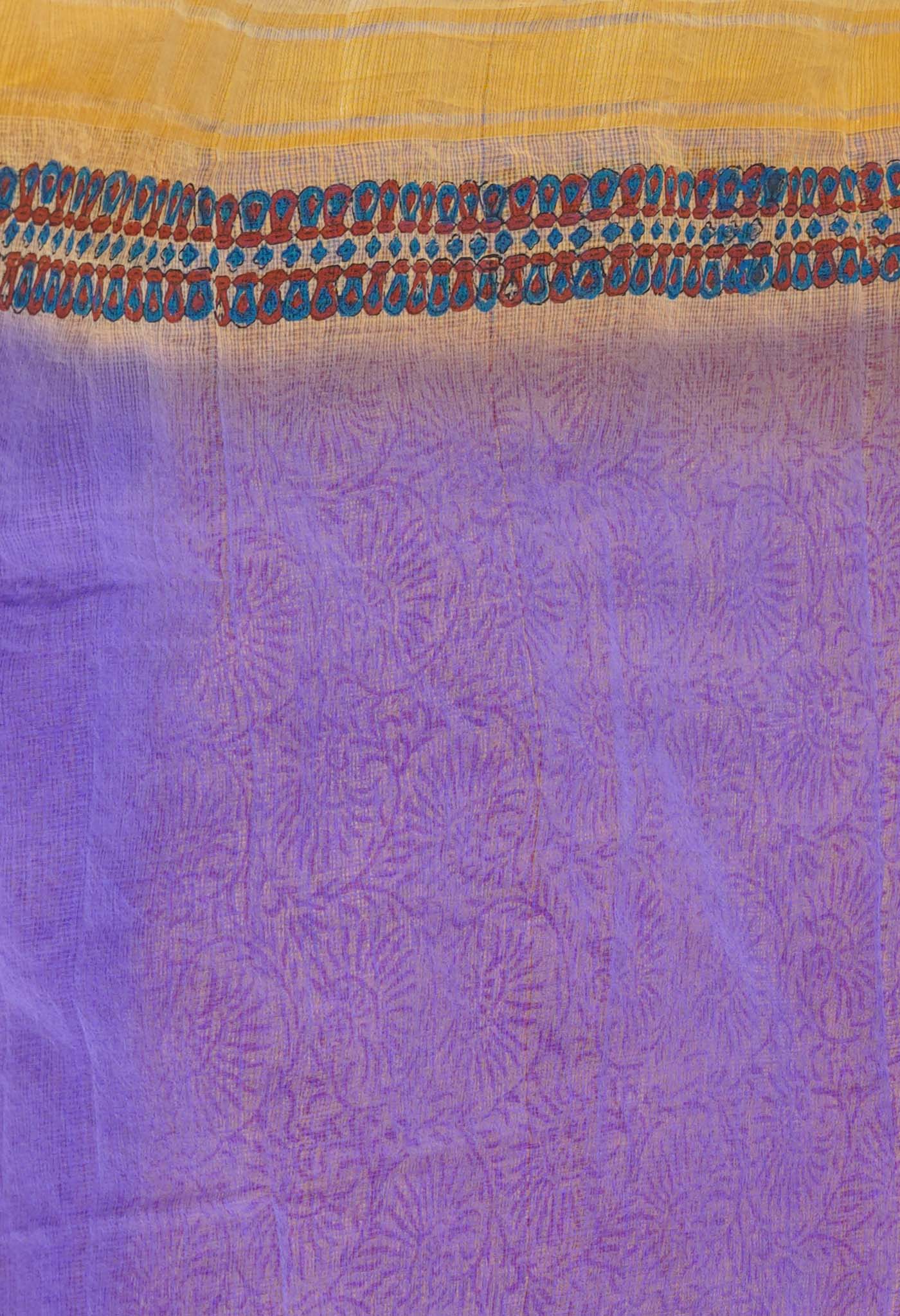 Orange Pure Block Printed Kota Cotton Saree-UNM72307
