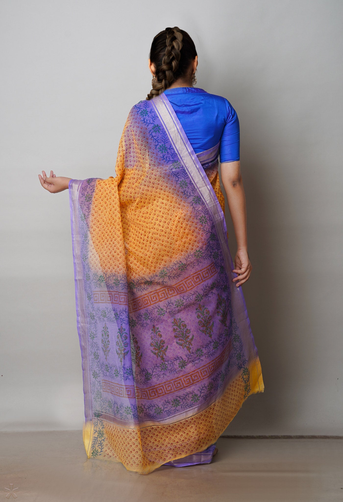 Orange Pure Block Printed Kota Cotton Saree-UNM72311