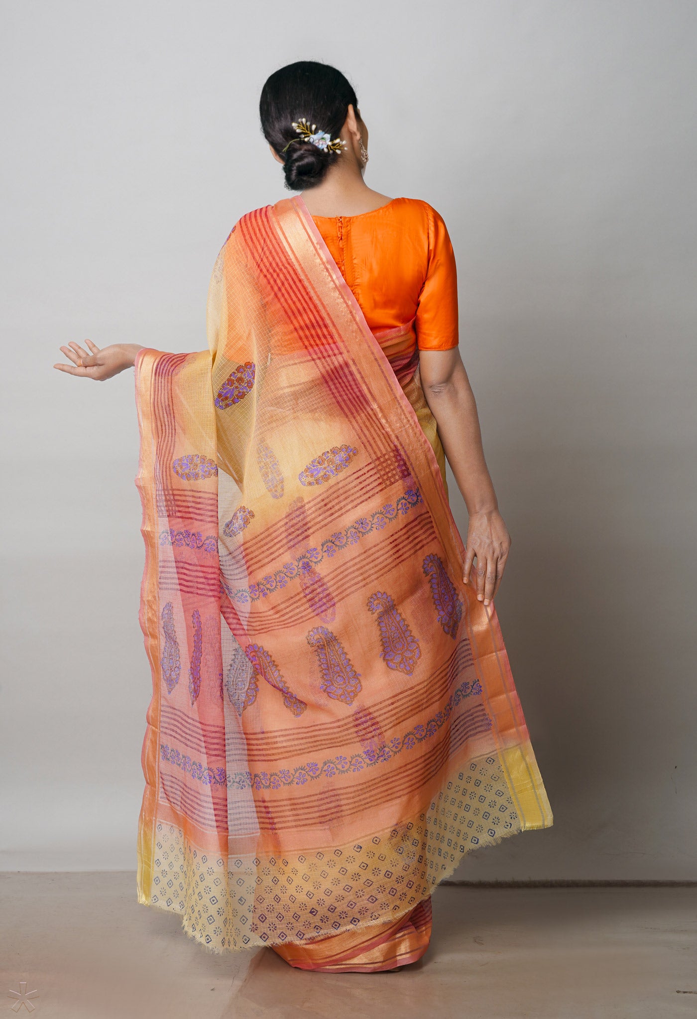 Brown Pure Block Printed Kota Cotton Saree-UNM72331