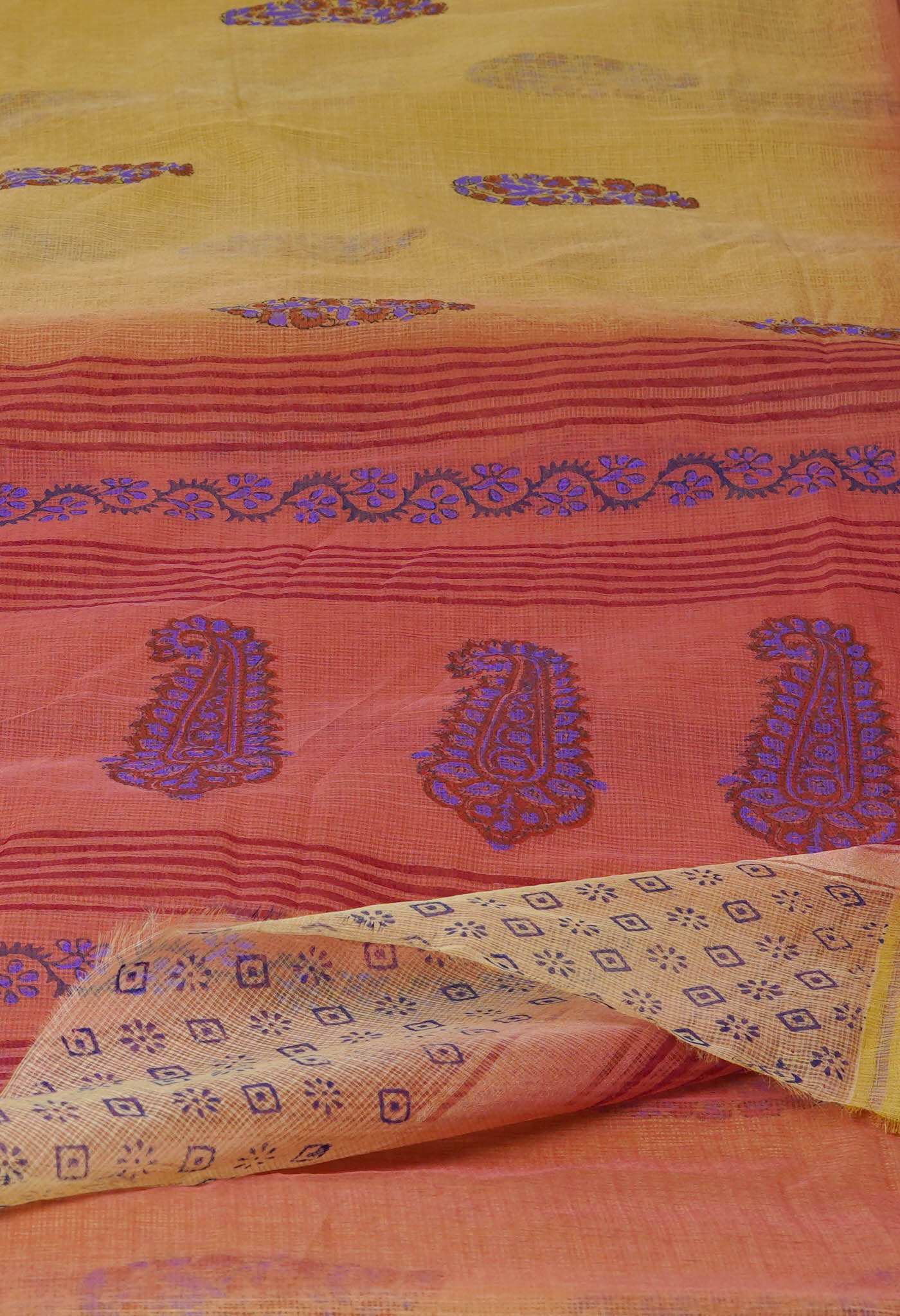 Brown Pure Block Printed Kota Cotton Saree-UNM72331