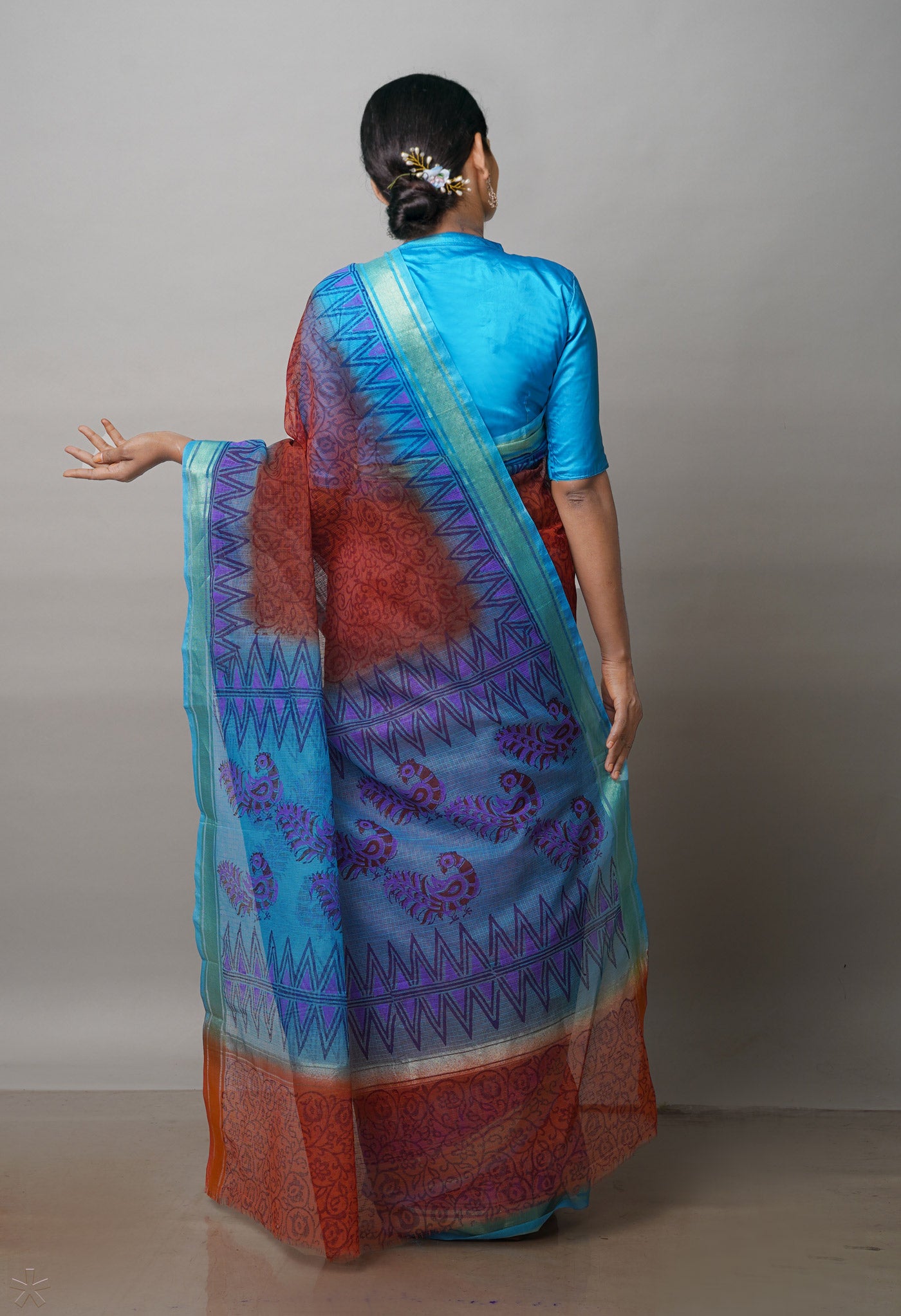 Red Pure Block Printed Kota Cotton Saree-UNM72355