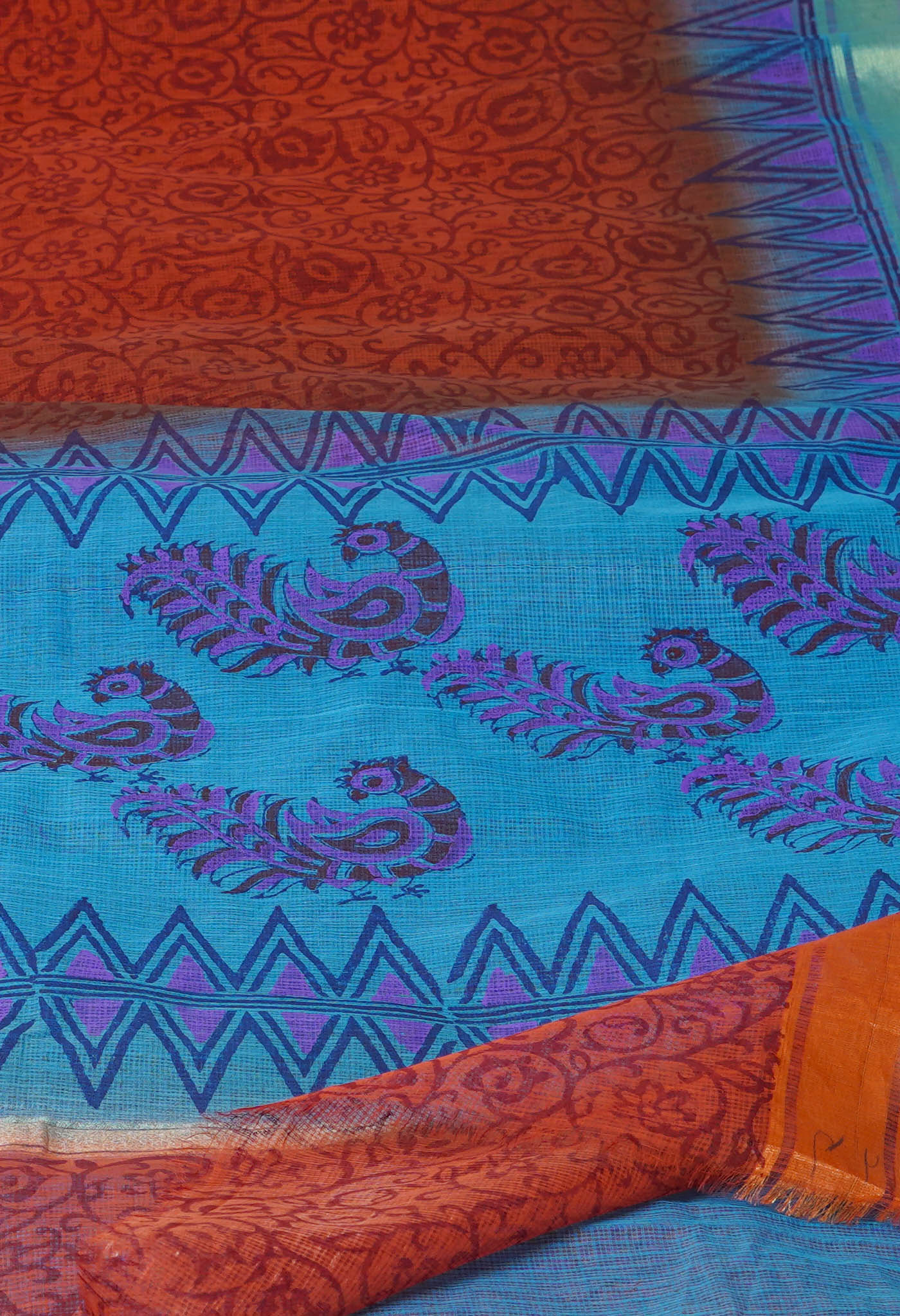 Red Pure Block Printed Kota Cotton Saree-UNM72355