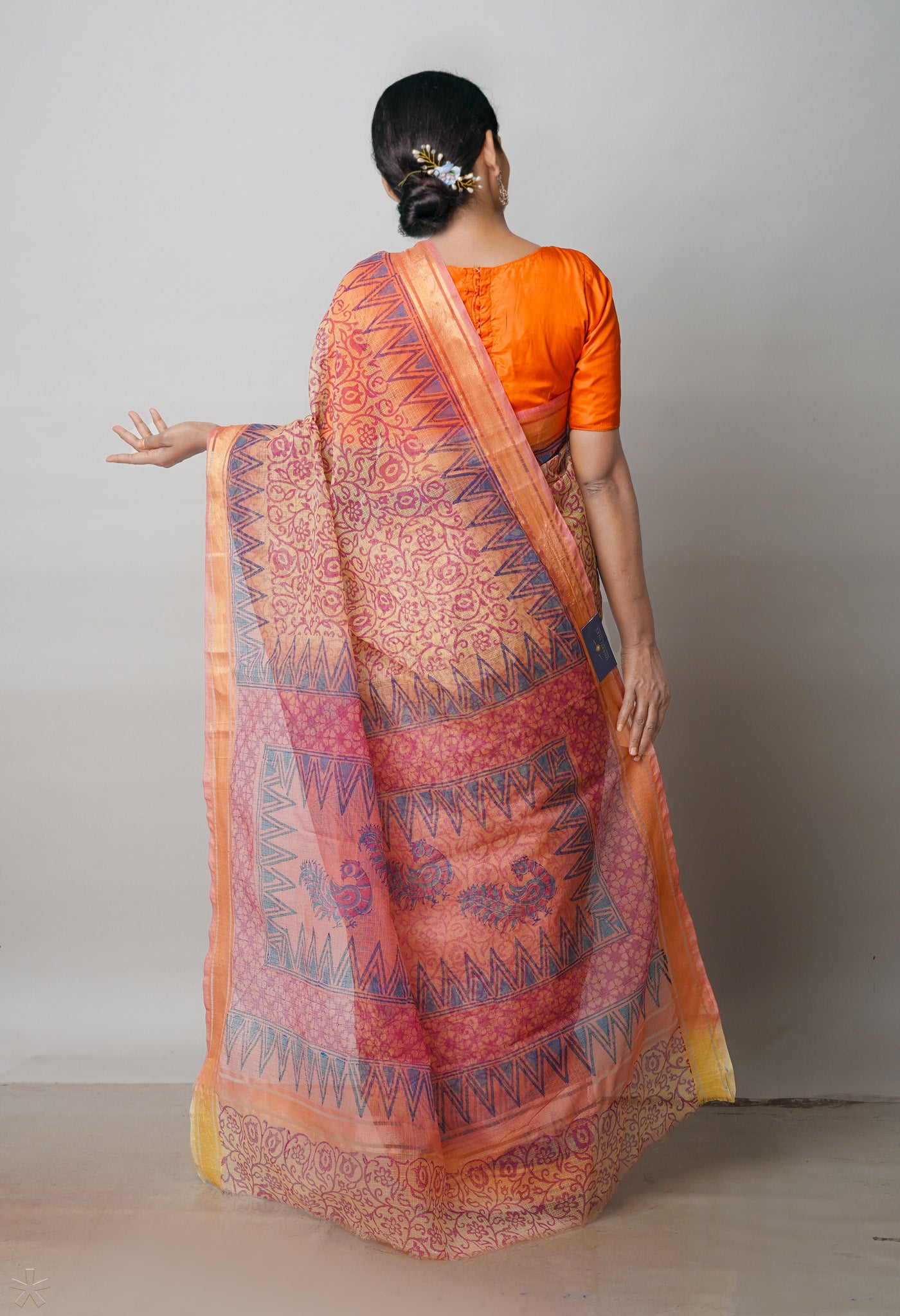 Brown Pure Block Printed Kota Cotton Saree-UNM72357