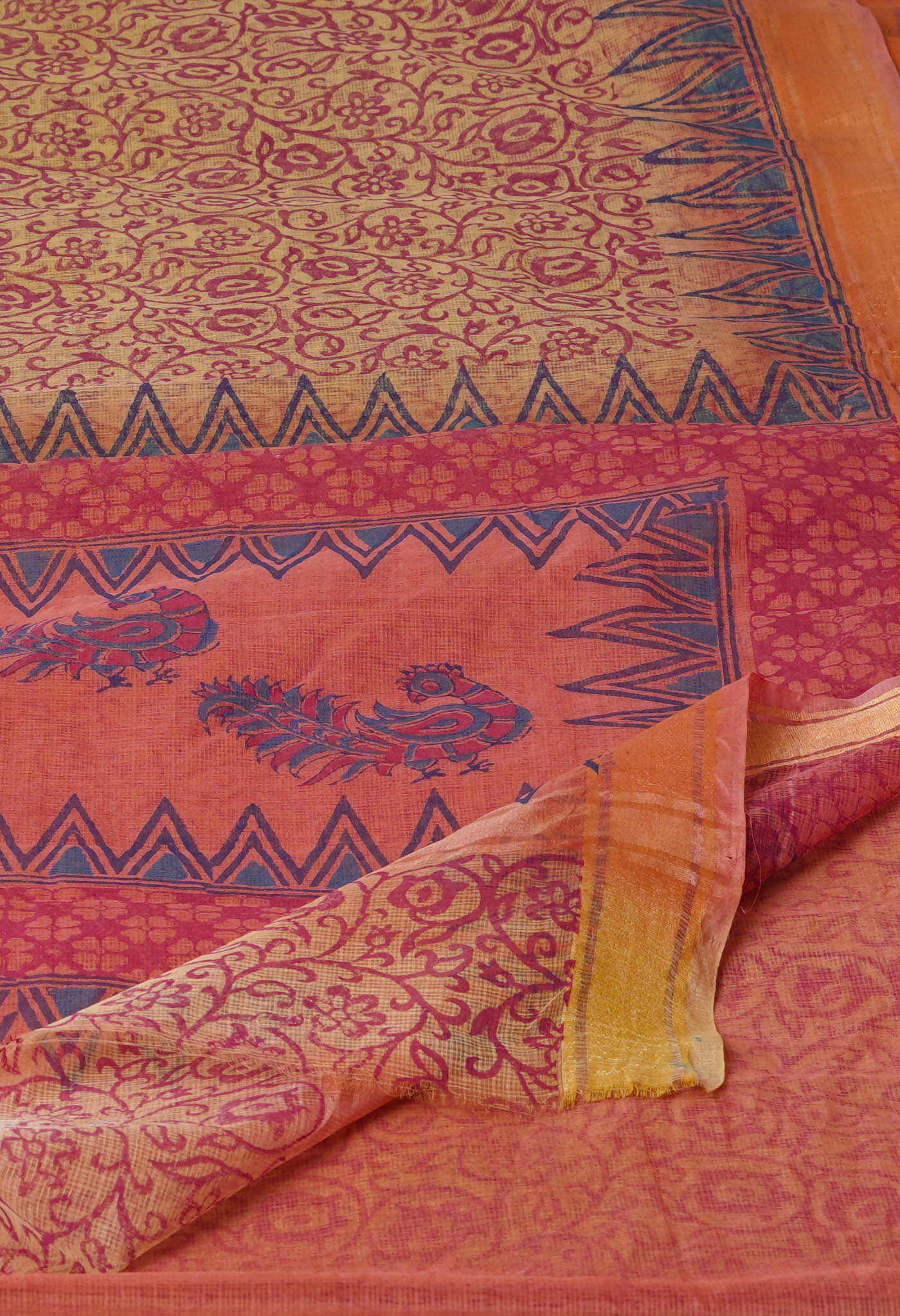 Brown Pure Block Printed Kota Cotton Saree-UNM72357