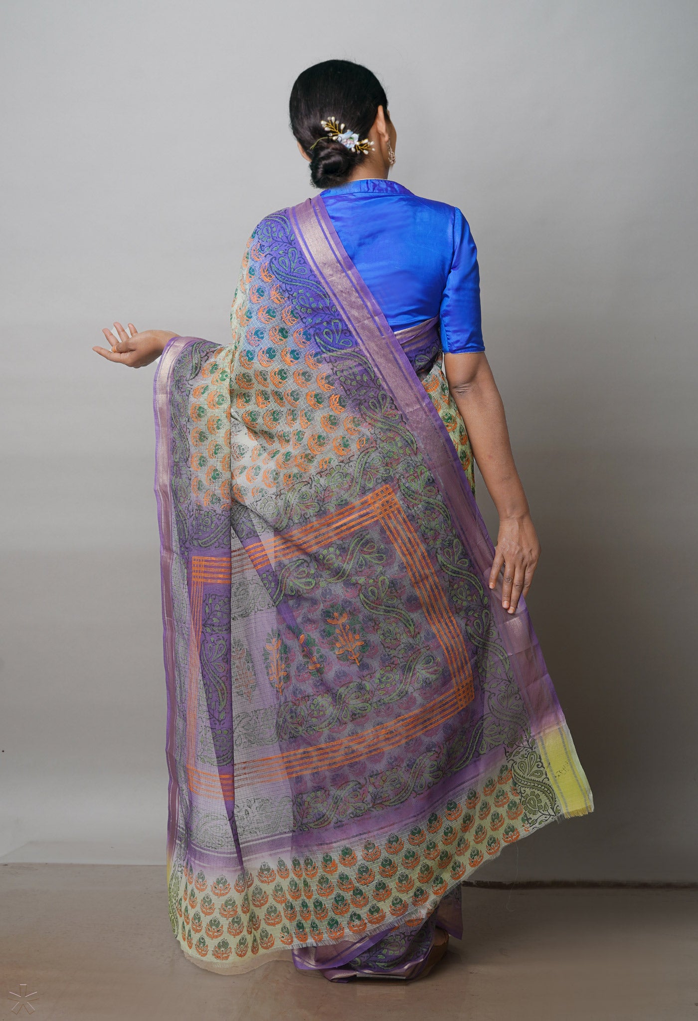 Green Pure Block Printed Kota Cotton Saree-UNM72361