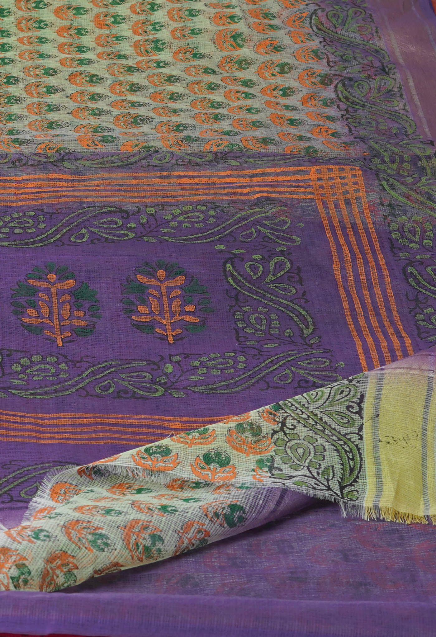 Green Pure Block Printed Kota Cotton Saree-UNM72361