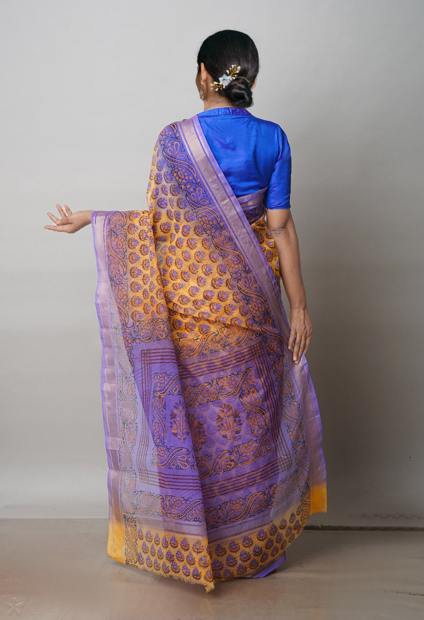 Orange Pure Block Printed Kota Cotton Saree-UNM72372