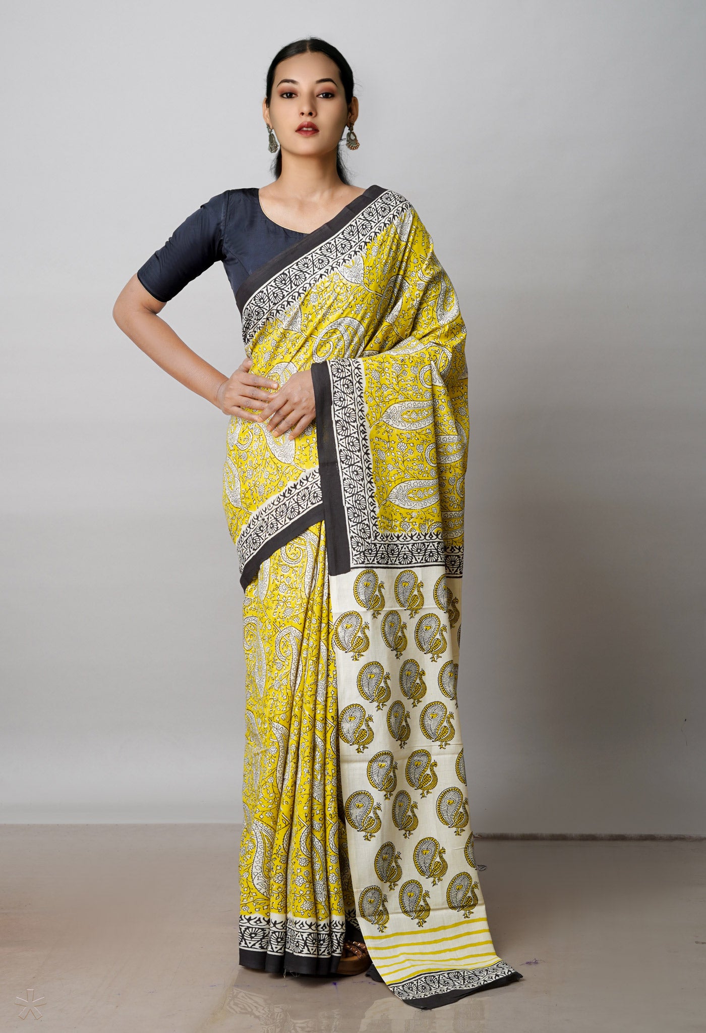 Green Preet Bagru Printed Superfine Soft Cotton Saree