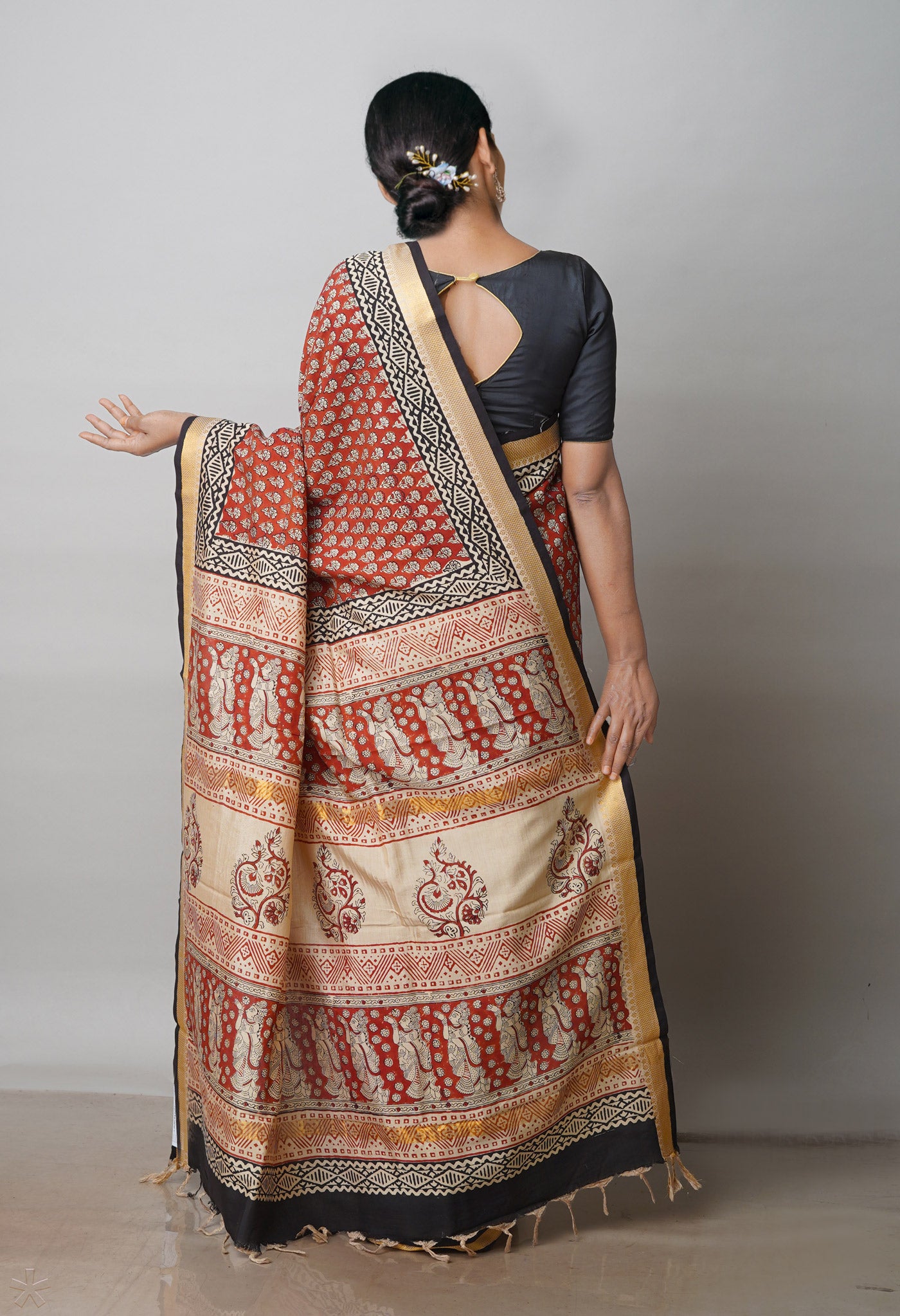 Red Bagru Printed Mangalagiri Soft Silk Saree-UNM72401
