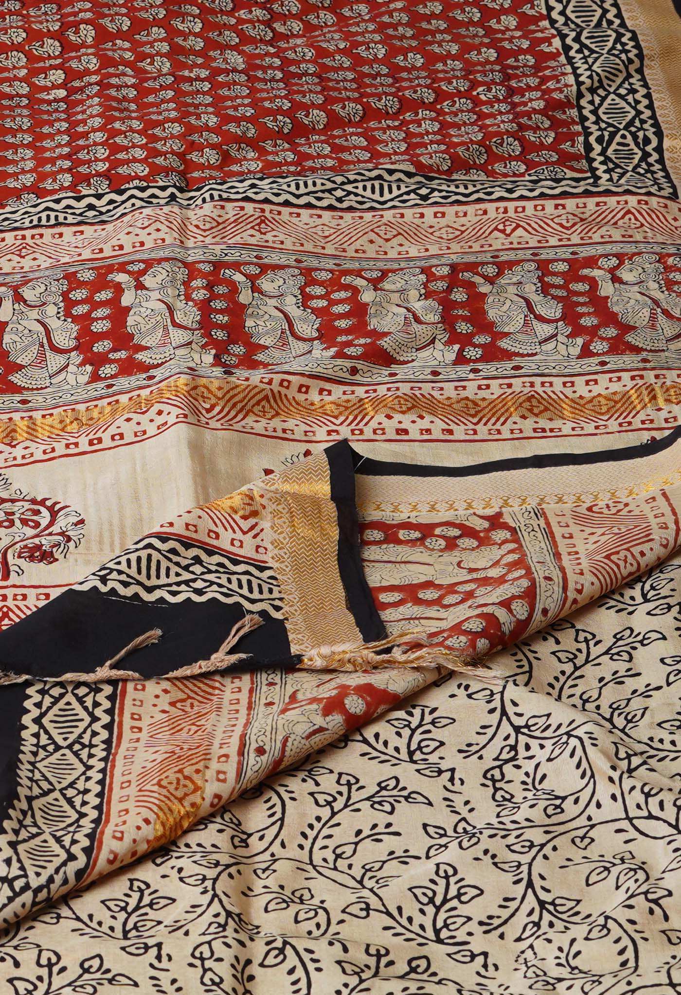 Red Bagru Printed Mangalagiri Soft Silk Saree-UNM72401