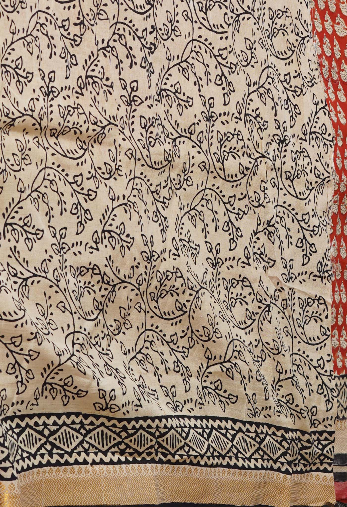 Red Bagru Printed Mangalagiri Soft Silk Saree-UNM72401