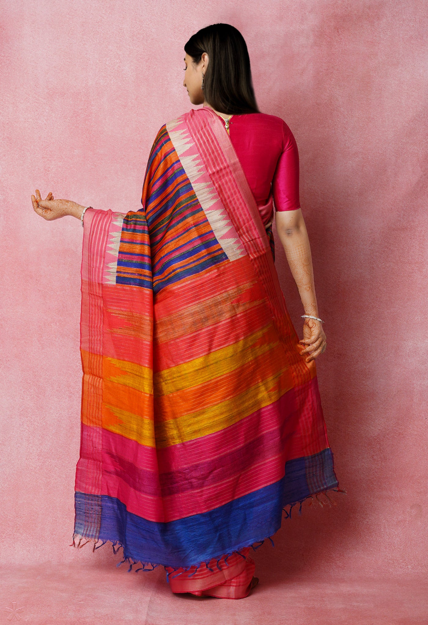 Multi Pure Handloom Printed Vidarbha Tussar Jute Saree