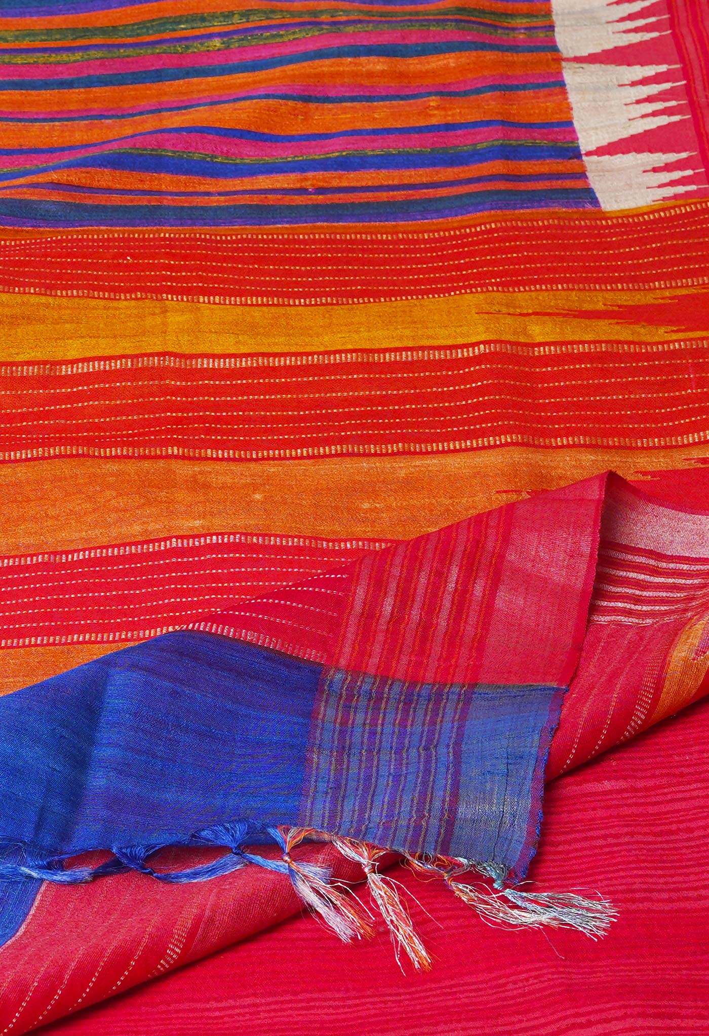 Multi Pure Handloom Printed Vidarbha Tussar Jute Saree