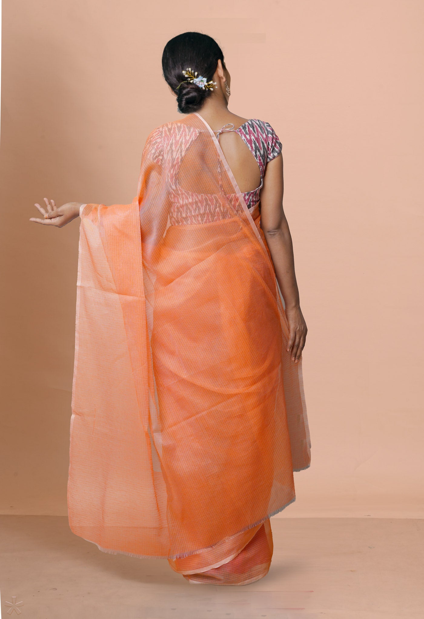 Orange Pure Plain Kota Cotton Saree