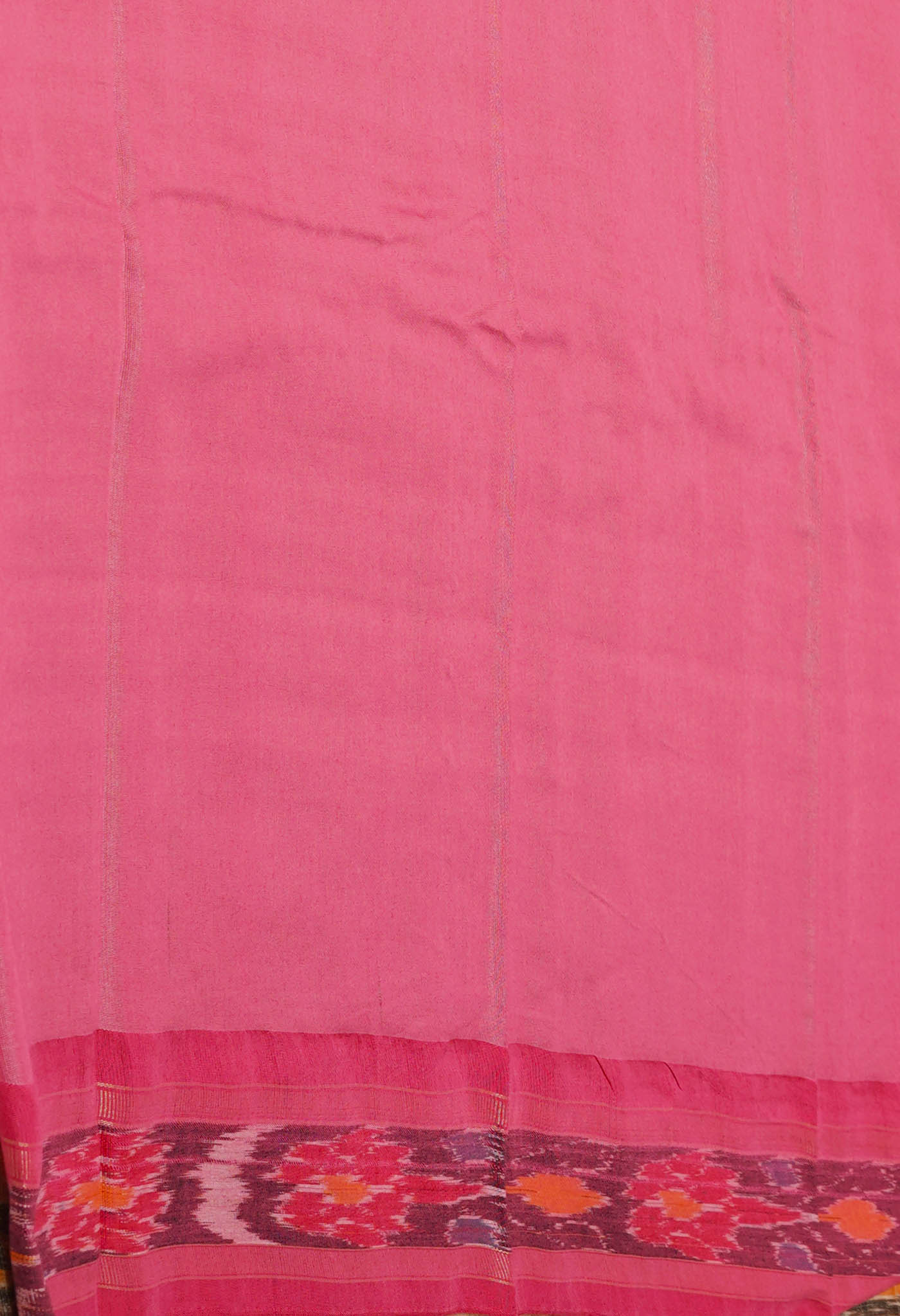 Cream-Peach Red Pure Bengal Ghicha Tussar Jute Saree-UNM72515