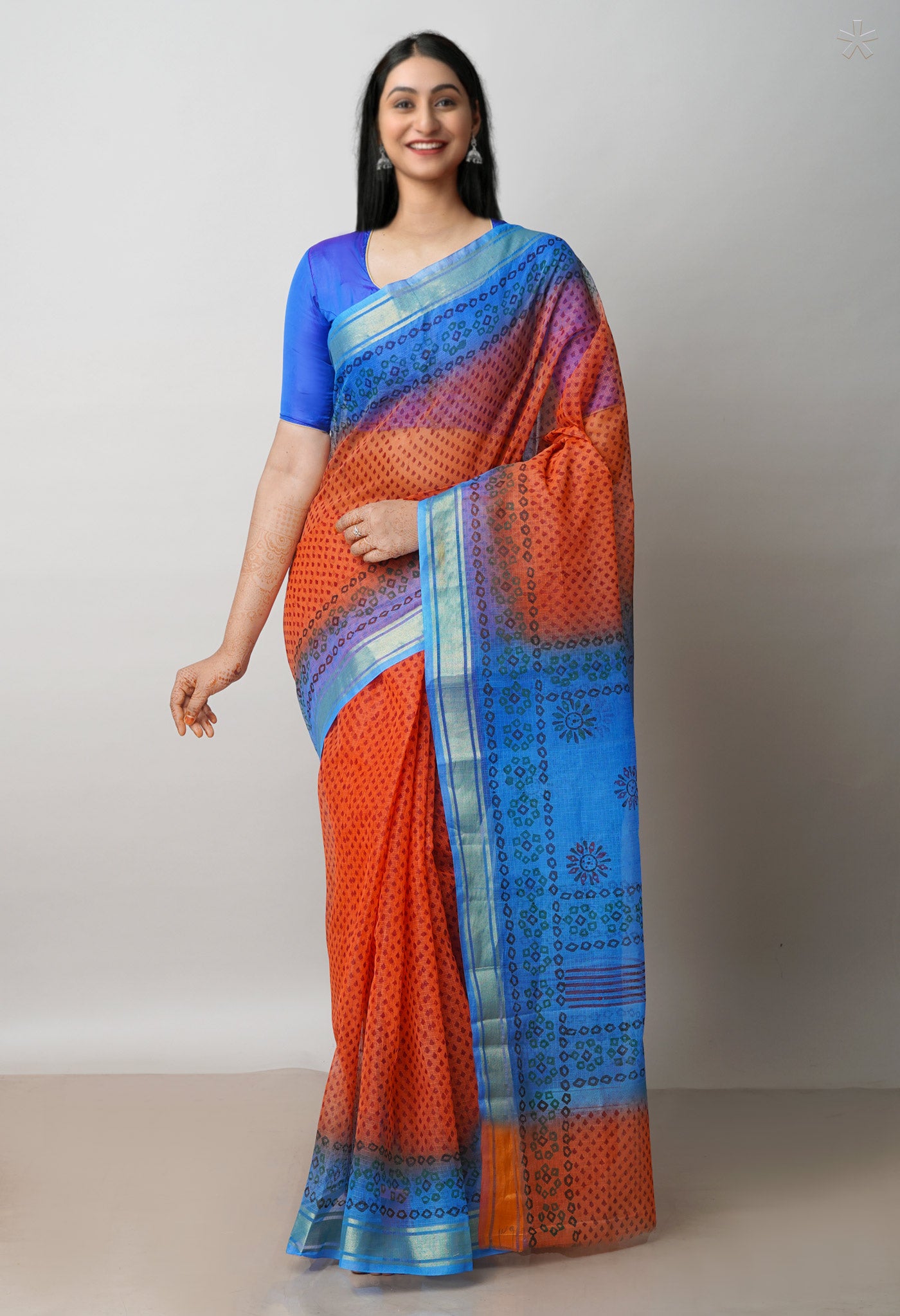 Brown Pure Dyed Printed Kota Cotton Saree-UNM72523