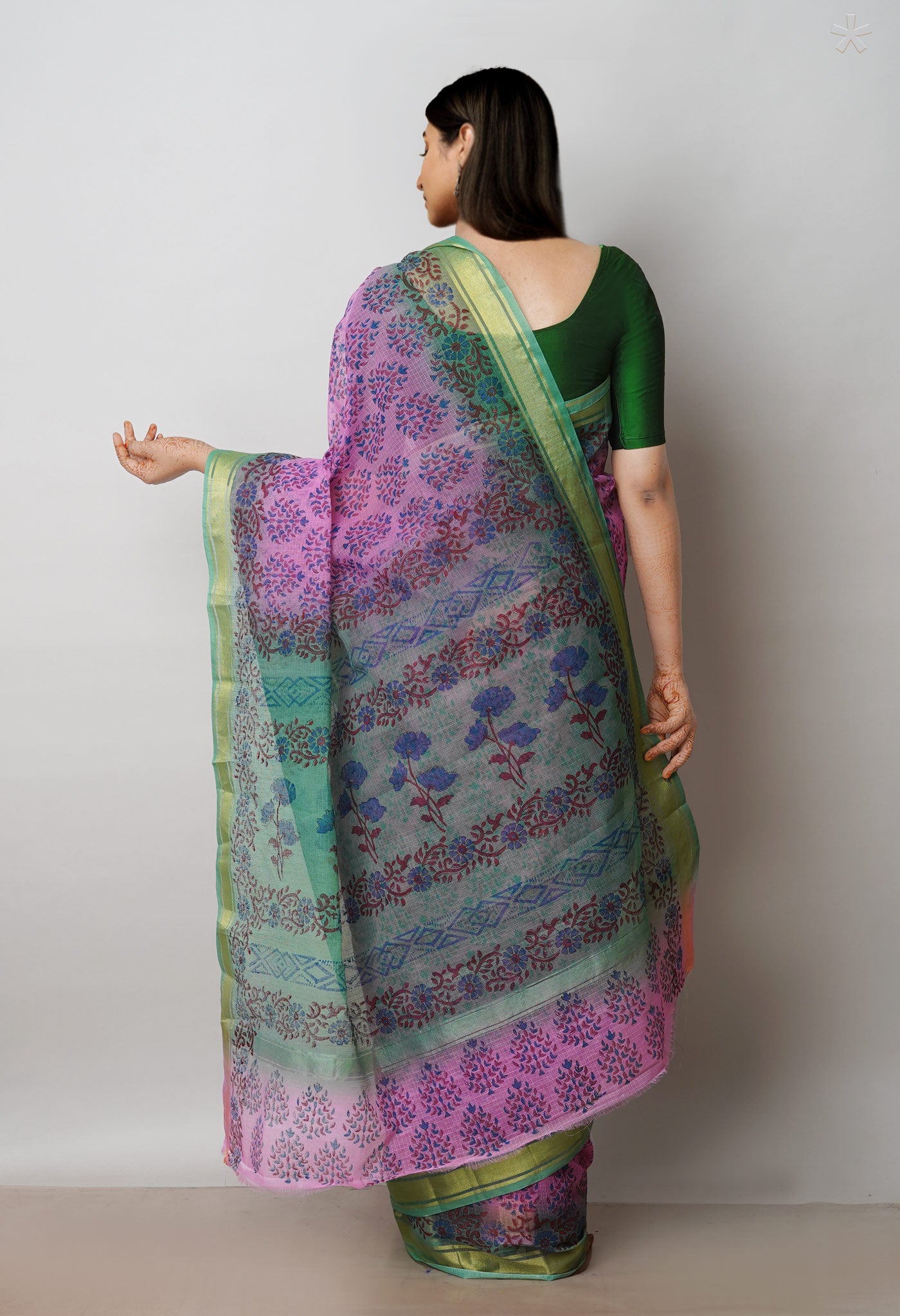 Pink Pure Dyed Printed Kota Cotton Saree-UNM72526