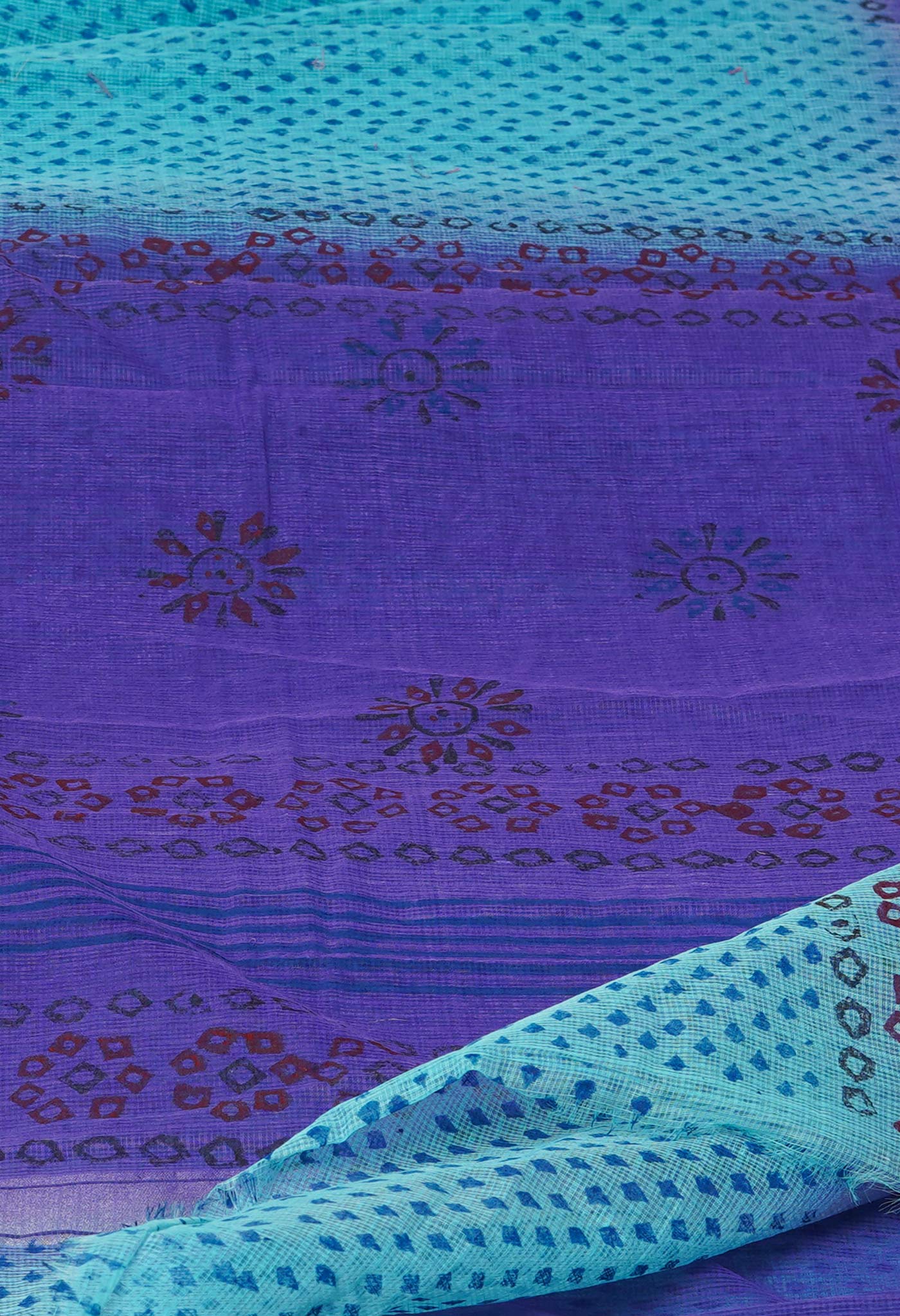 Blue Pure Dyed Printed Kota Cotton Saree-UNM72538