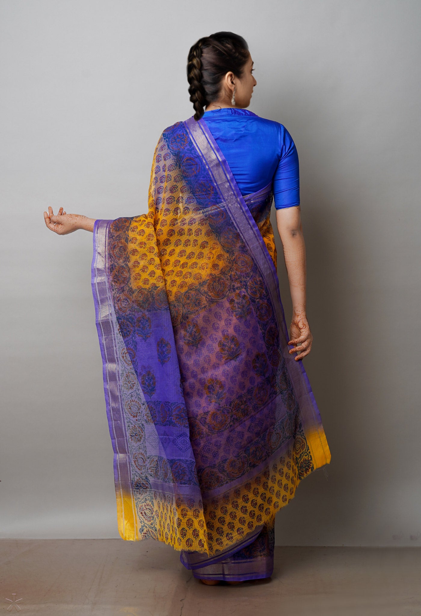 Yellow Pure Dyed Printed Kota Cotton Saree-UNM72547
